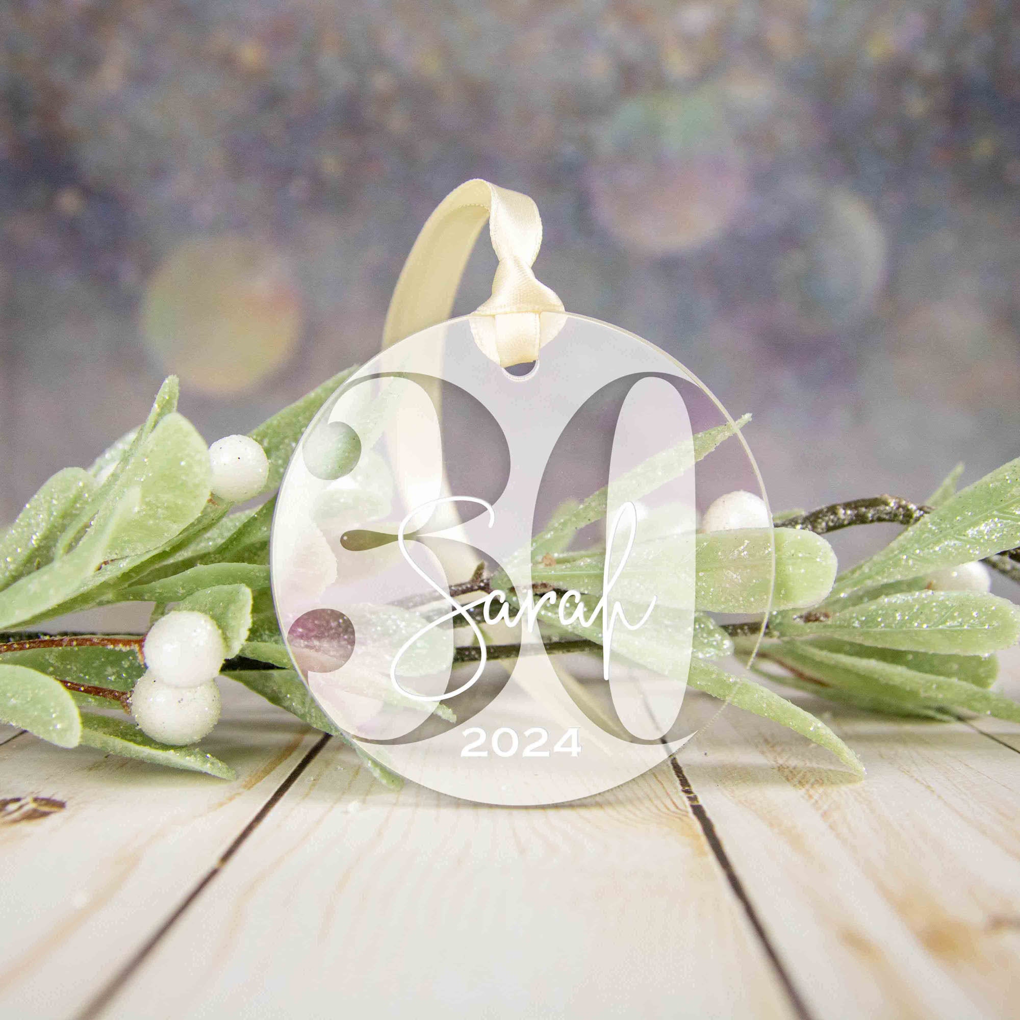 Personalized 30th Birthday Acrylic Christmas Ornament, Gift Box Included