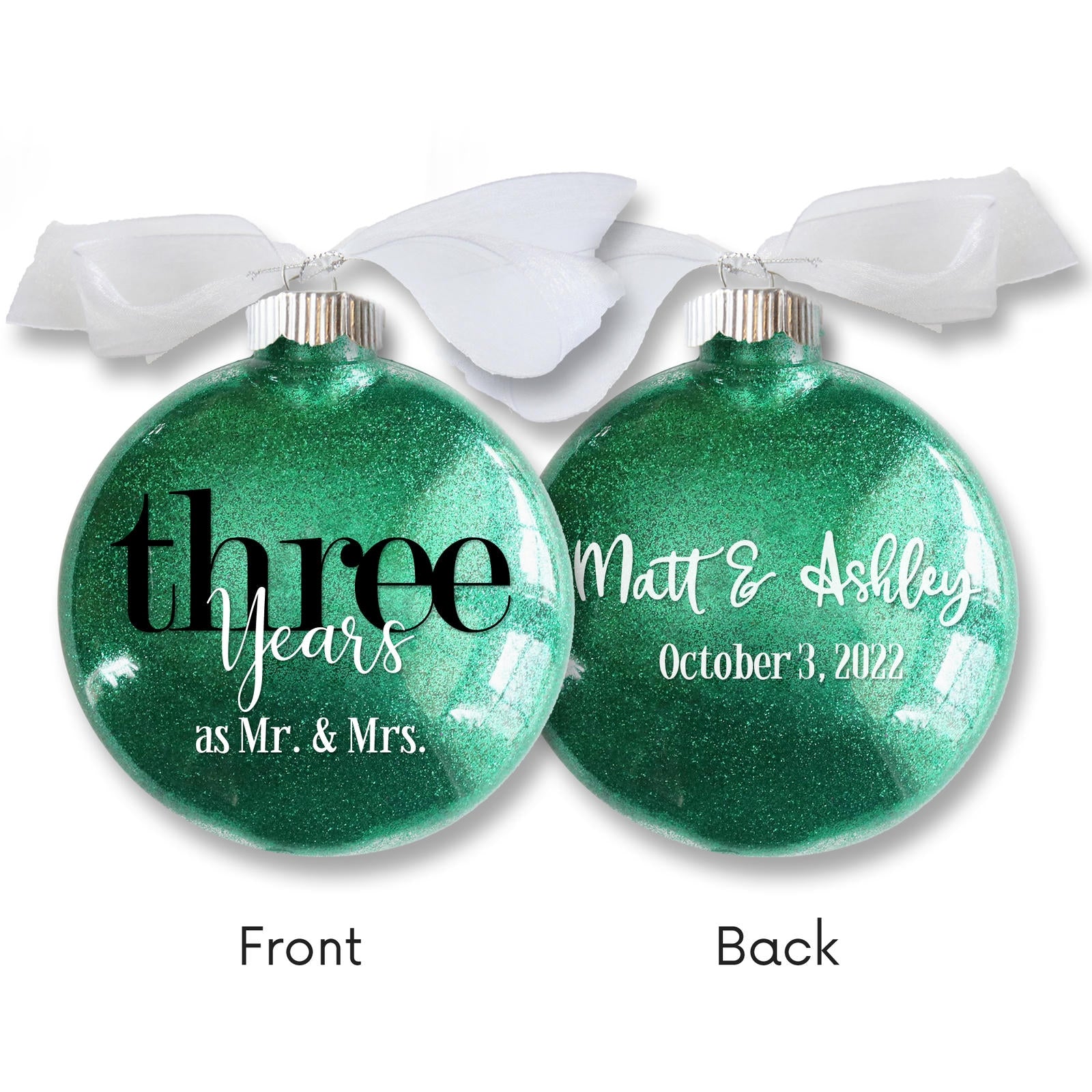 3rd Wedding Anniversary Glitter Christmas Ornament