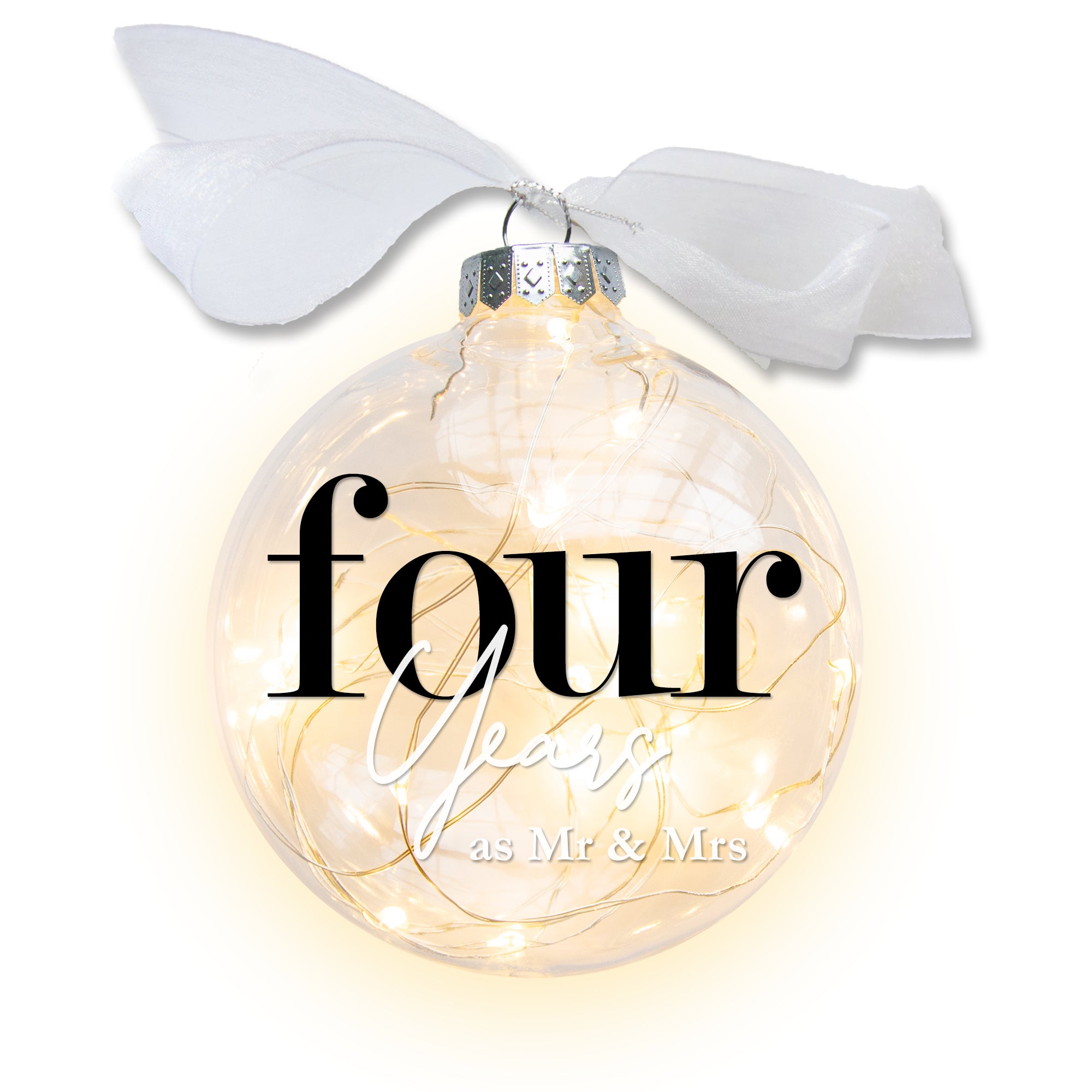 4th Wedding Anniversary Lighted Christmas Ornament