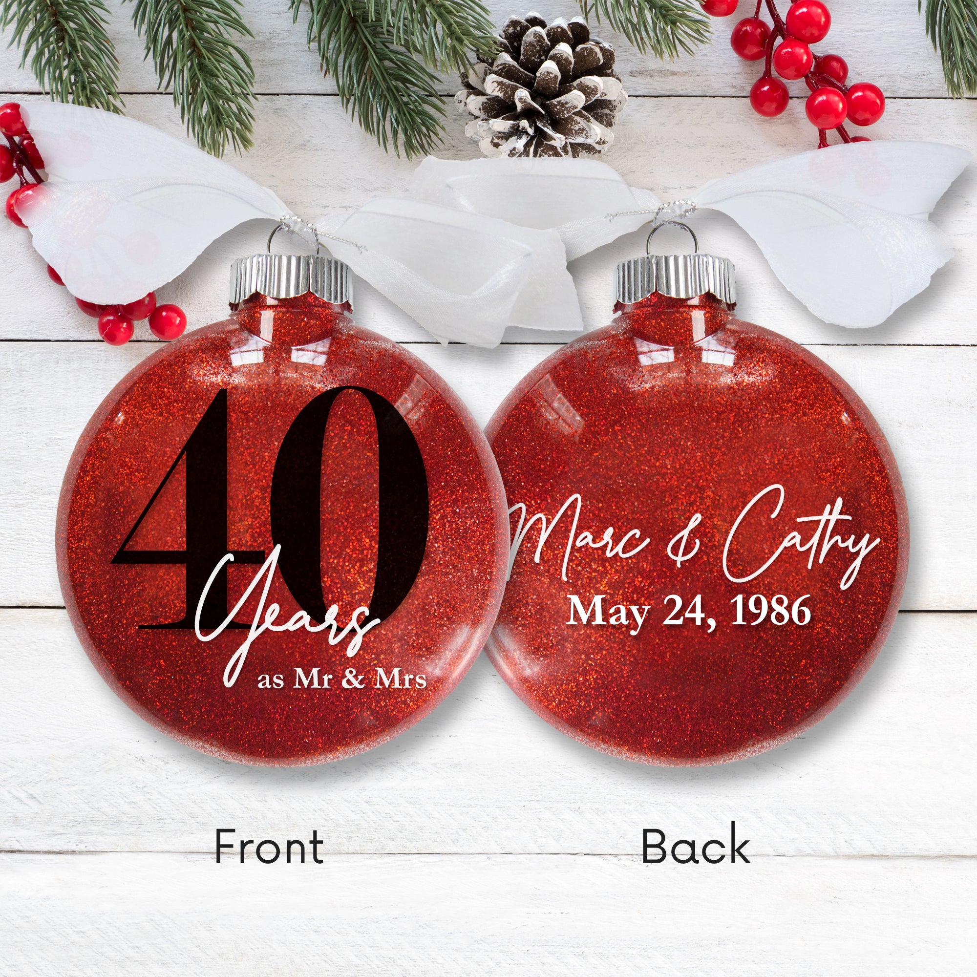 40th Wedding Anniversary Glitter Christmas Ornament