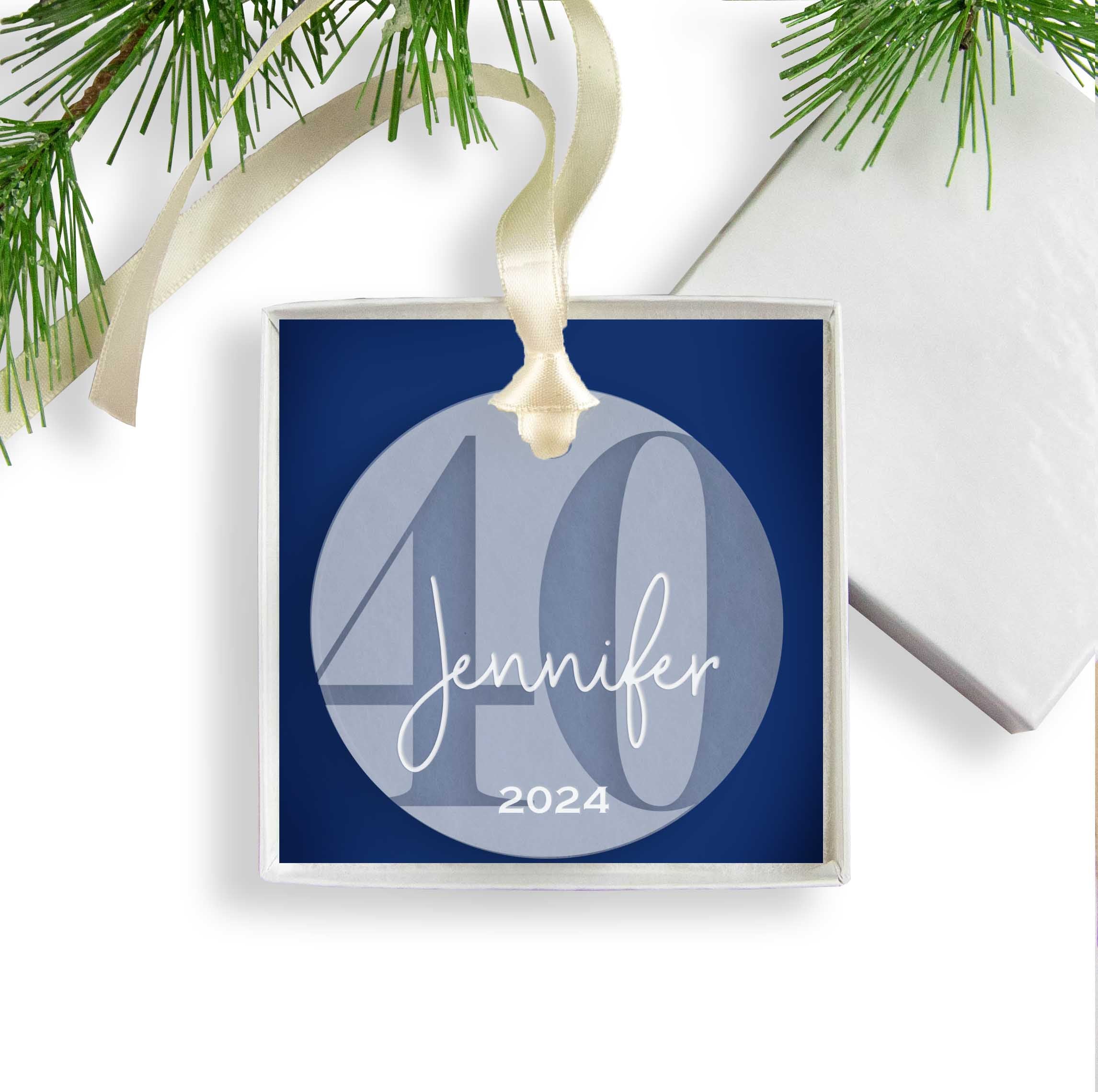 Personalized 40th Birthday Acrylic Christmas Ornament, Gift Box Included