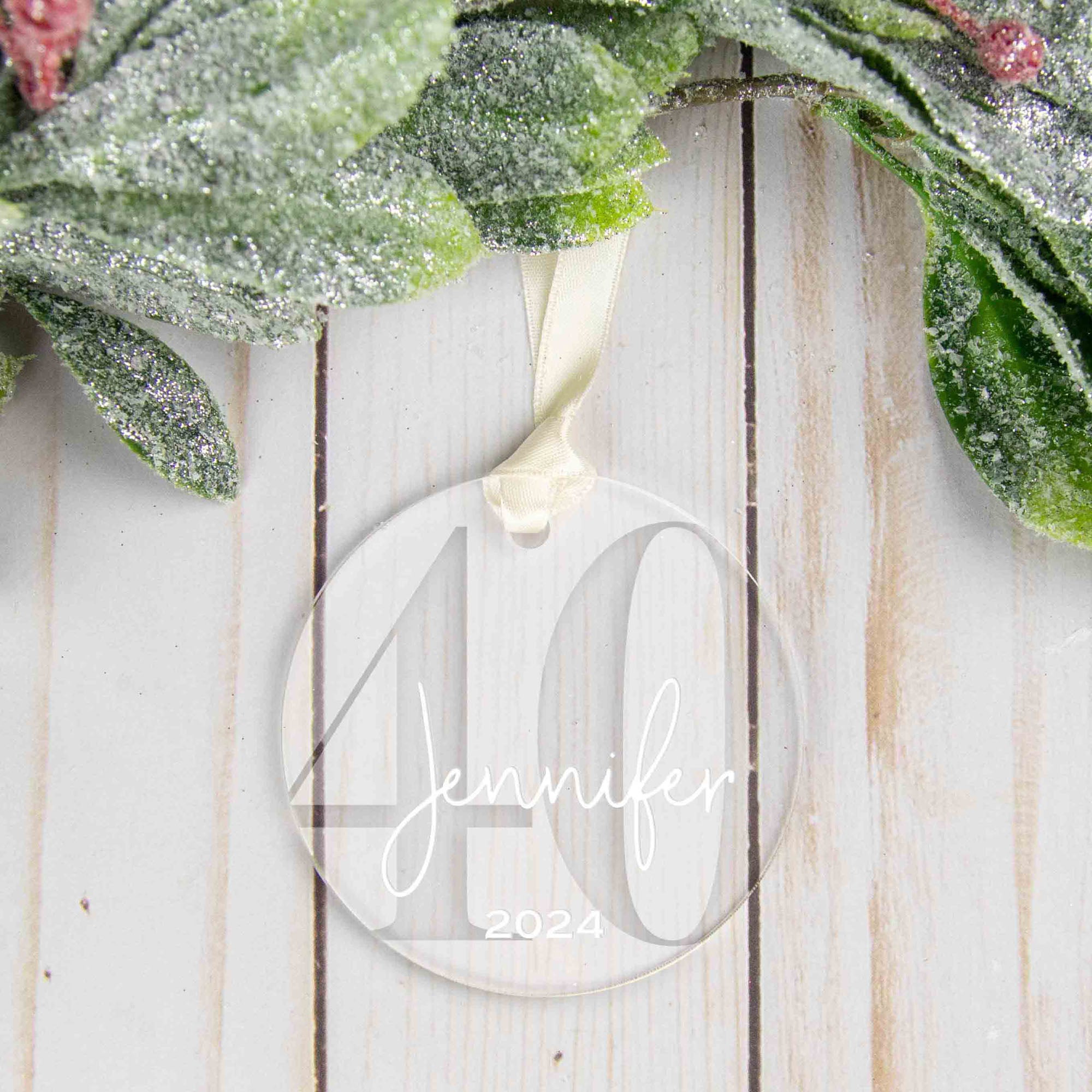 Personalized 40th Birthday Acrylic Christmas Ornament, Gift Box Included - Firefly Wishes
