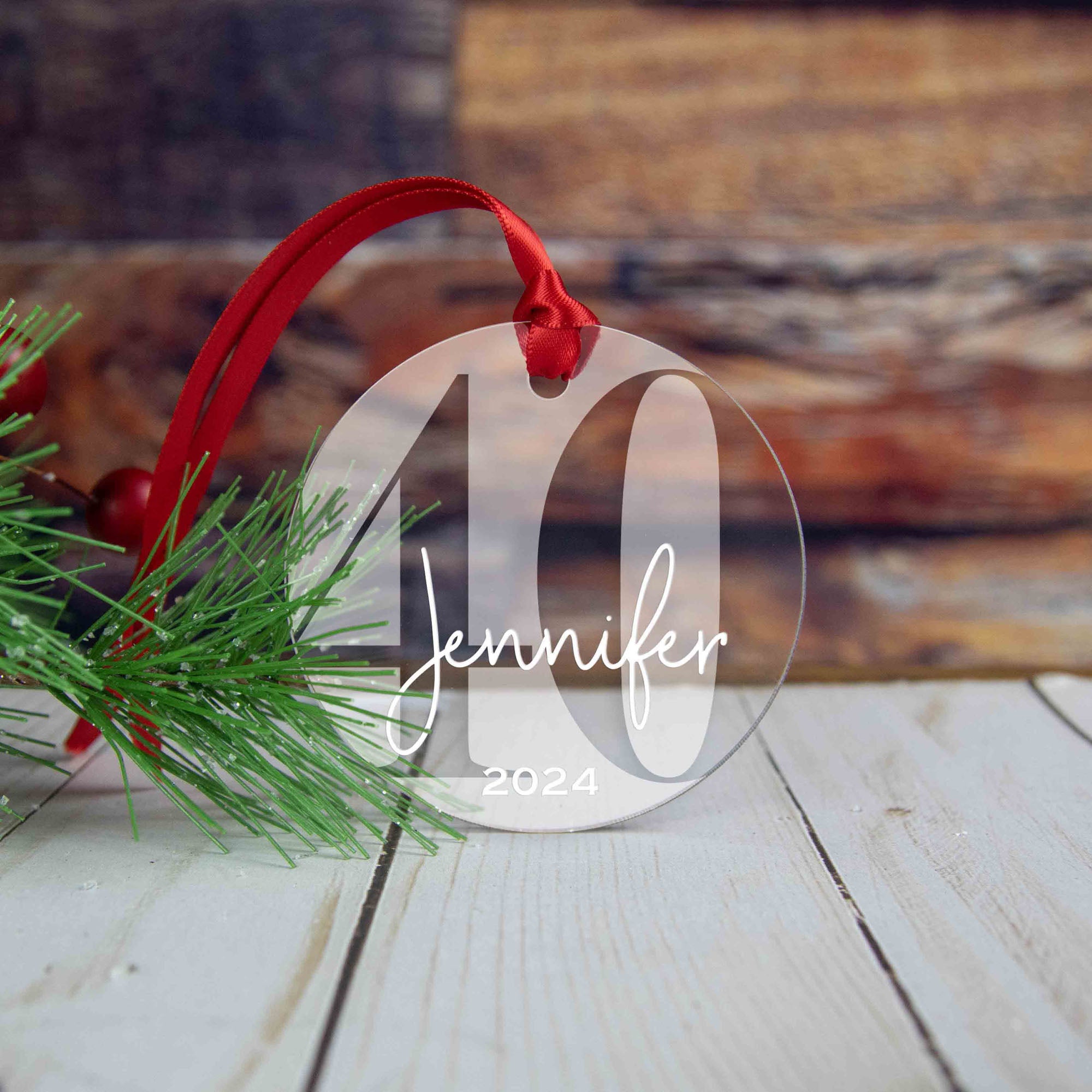Personalized 40th Birthday Acrylic Christmas Ornament, Gift Box Included