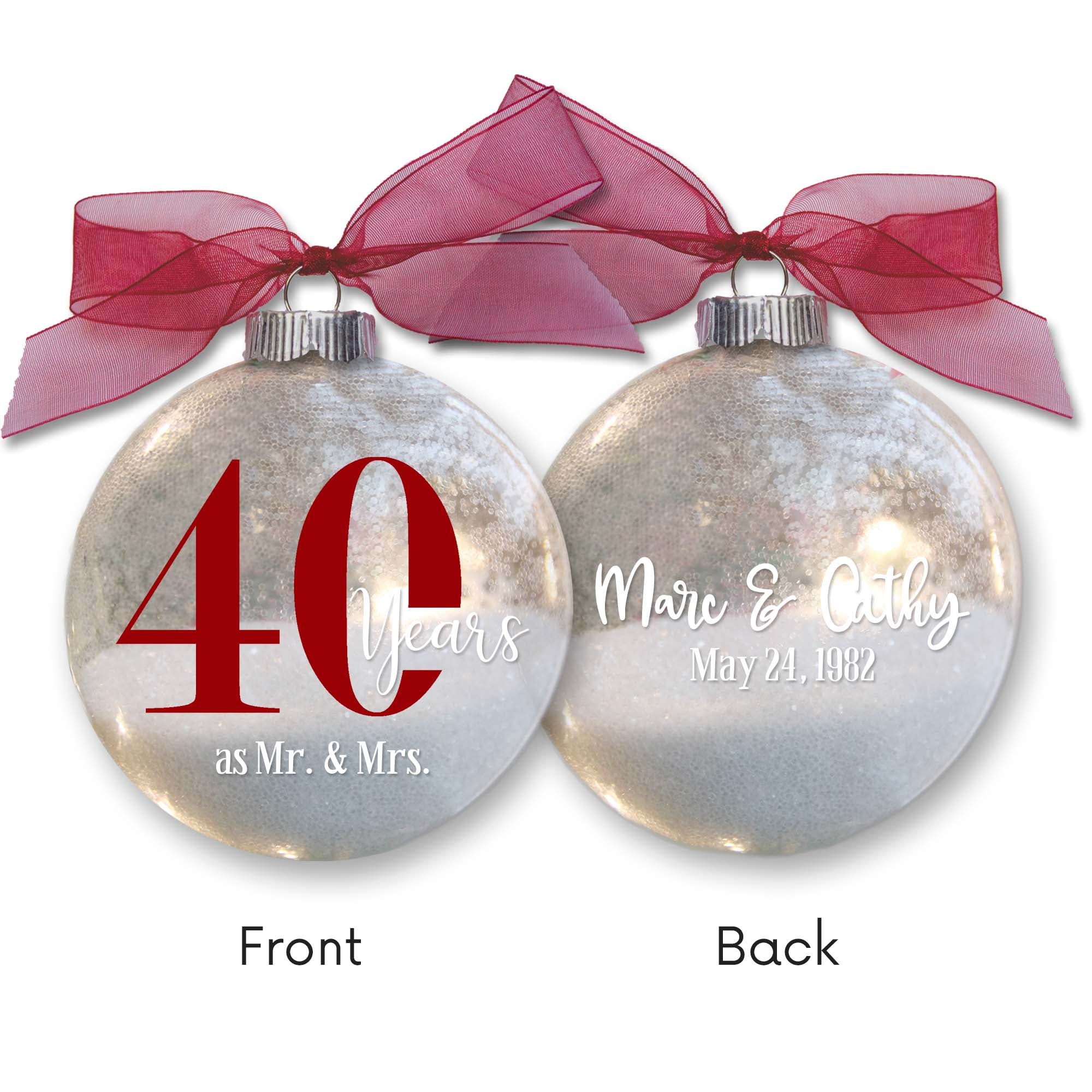40th Wedding Anniversary Glitter Christmas Ornament