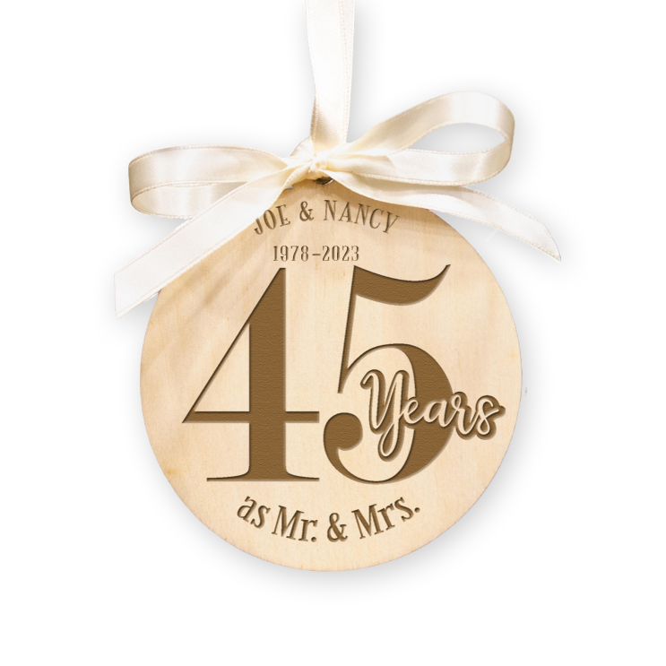 45th Wedding Anniversary Wood Christmas Ornament