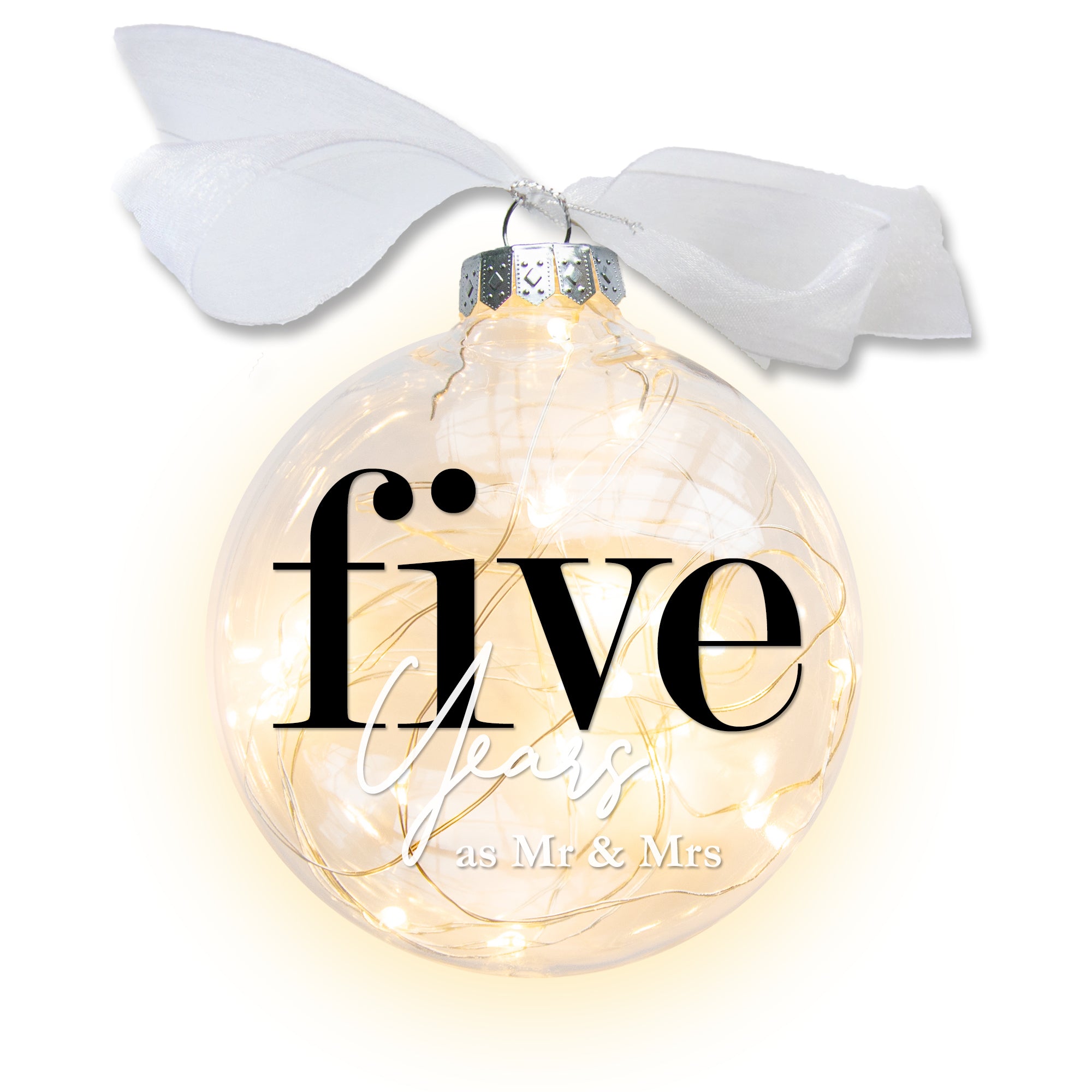 5th Wedding Anniversary Lighted Christmas Ornament