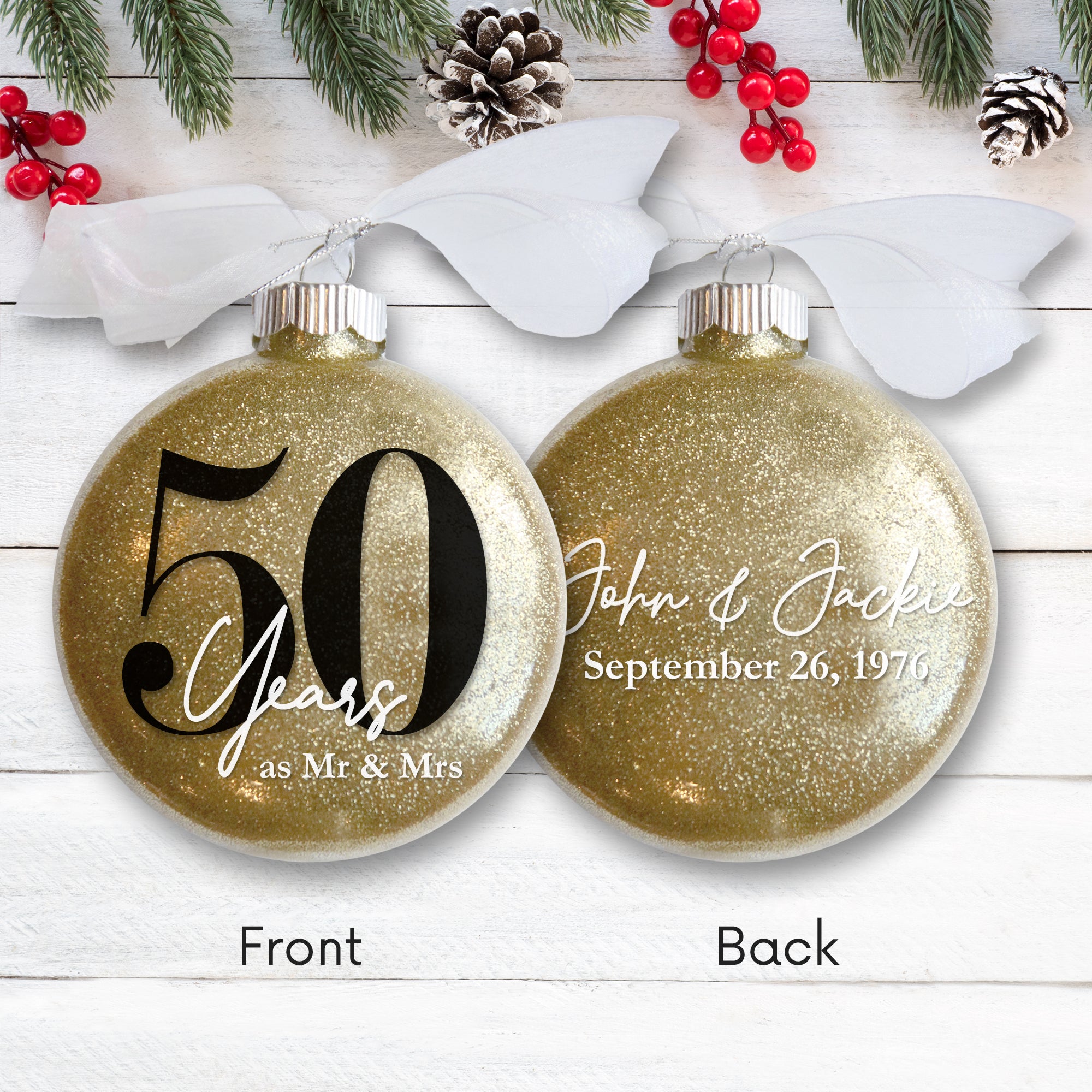 50th Wedding Anniversary Glitter Christmas Ornament