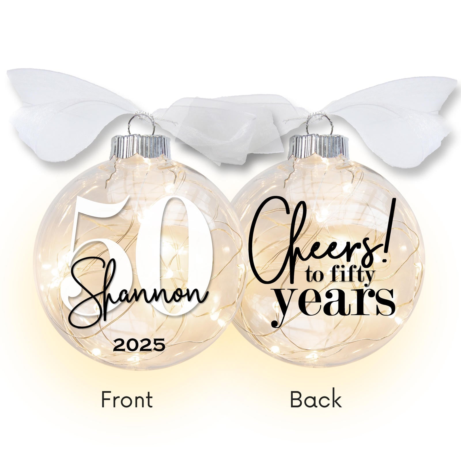 Personalized 50th birthday light up ornament - cheers to fifty years