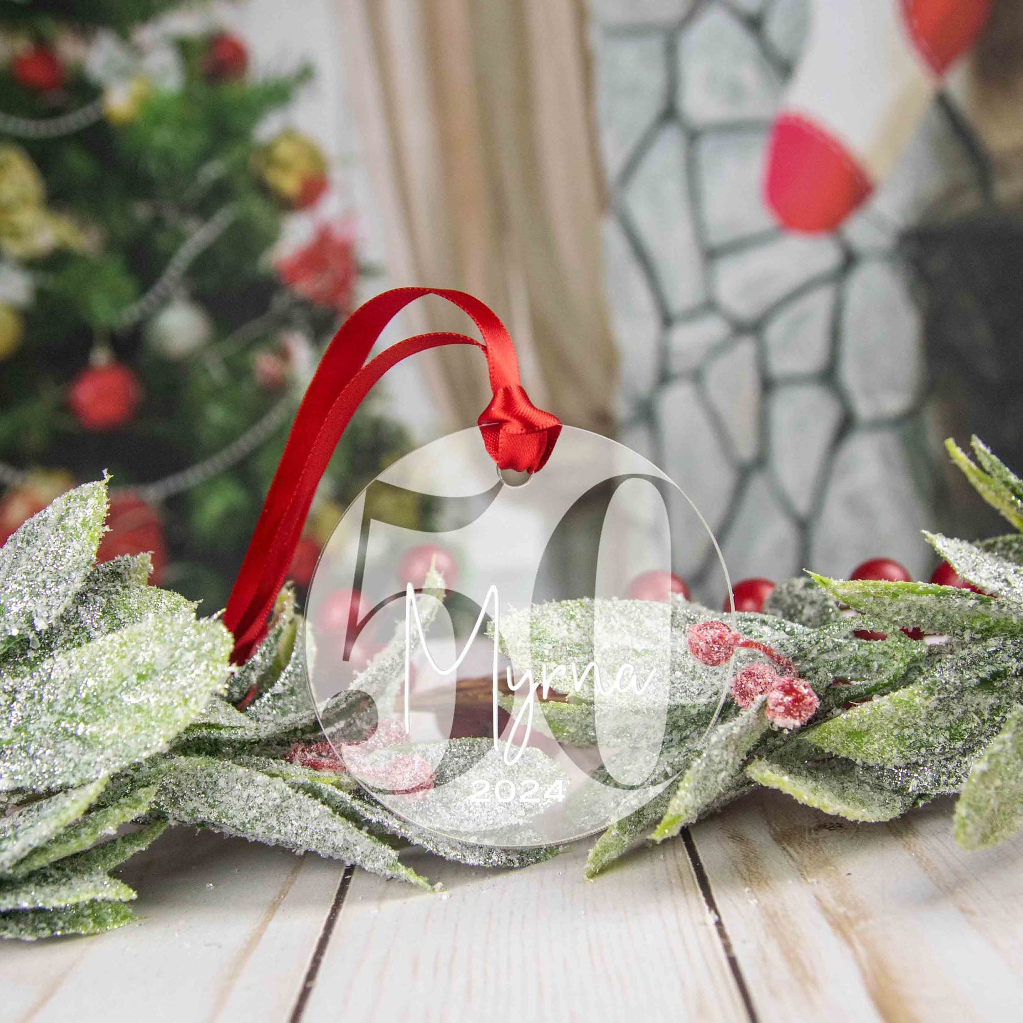 Personalized 50th Birthday Acrylic Christmas Ornament, Gift Box Included