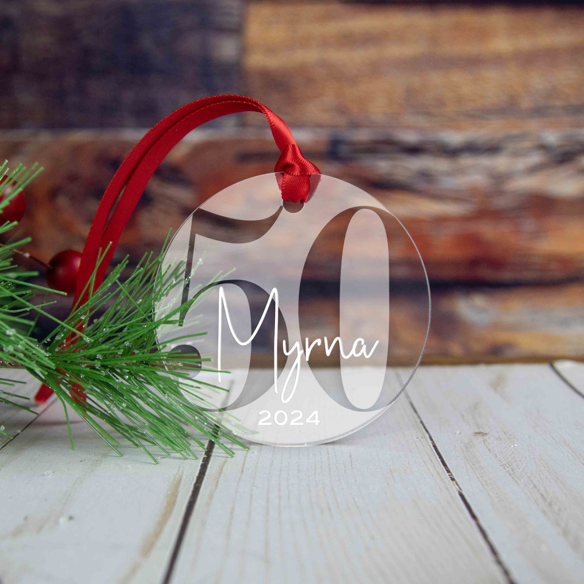 Personalized 50th Birthday Acrylic Christmas Ornament, Gift Box Included