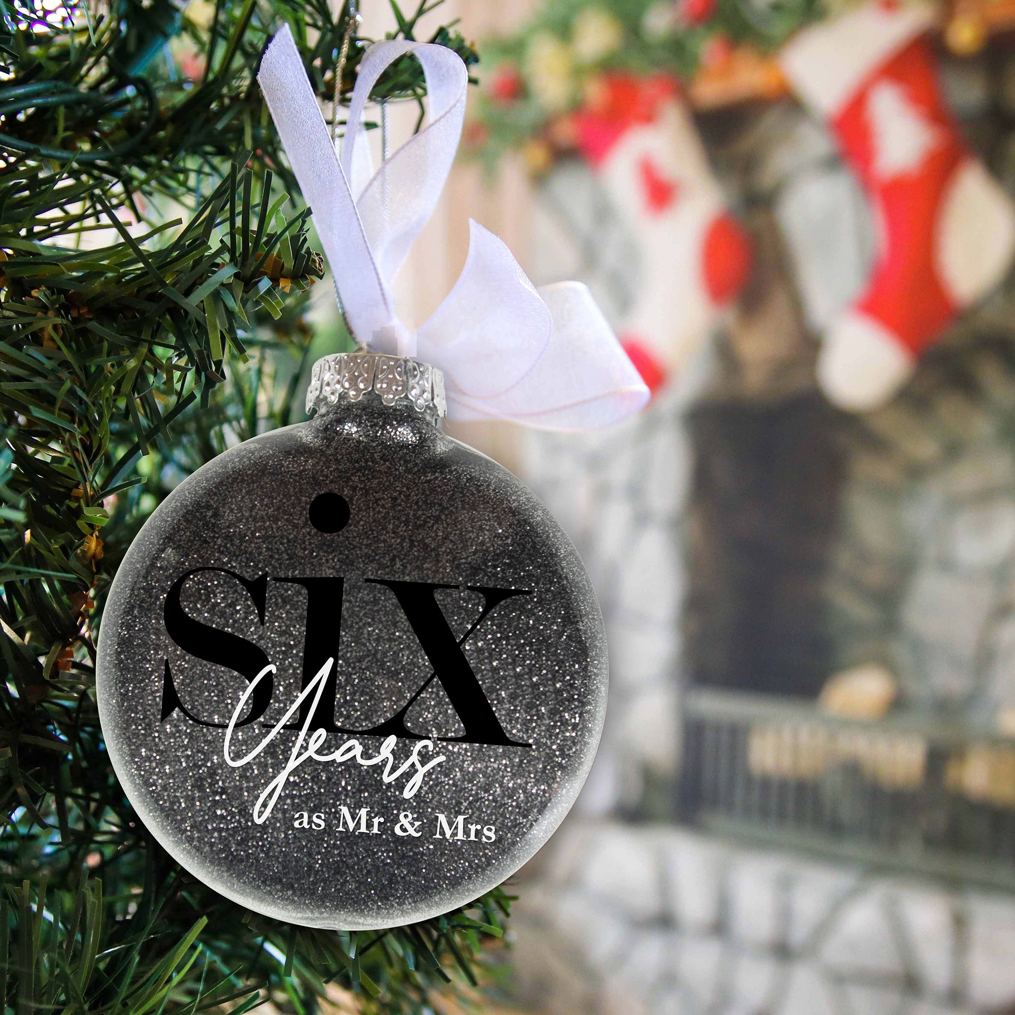 6th Wedding Anniversary Glitter Christmas Ornament
