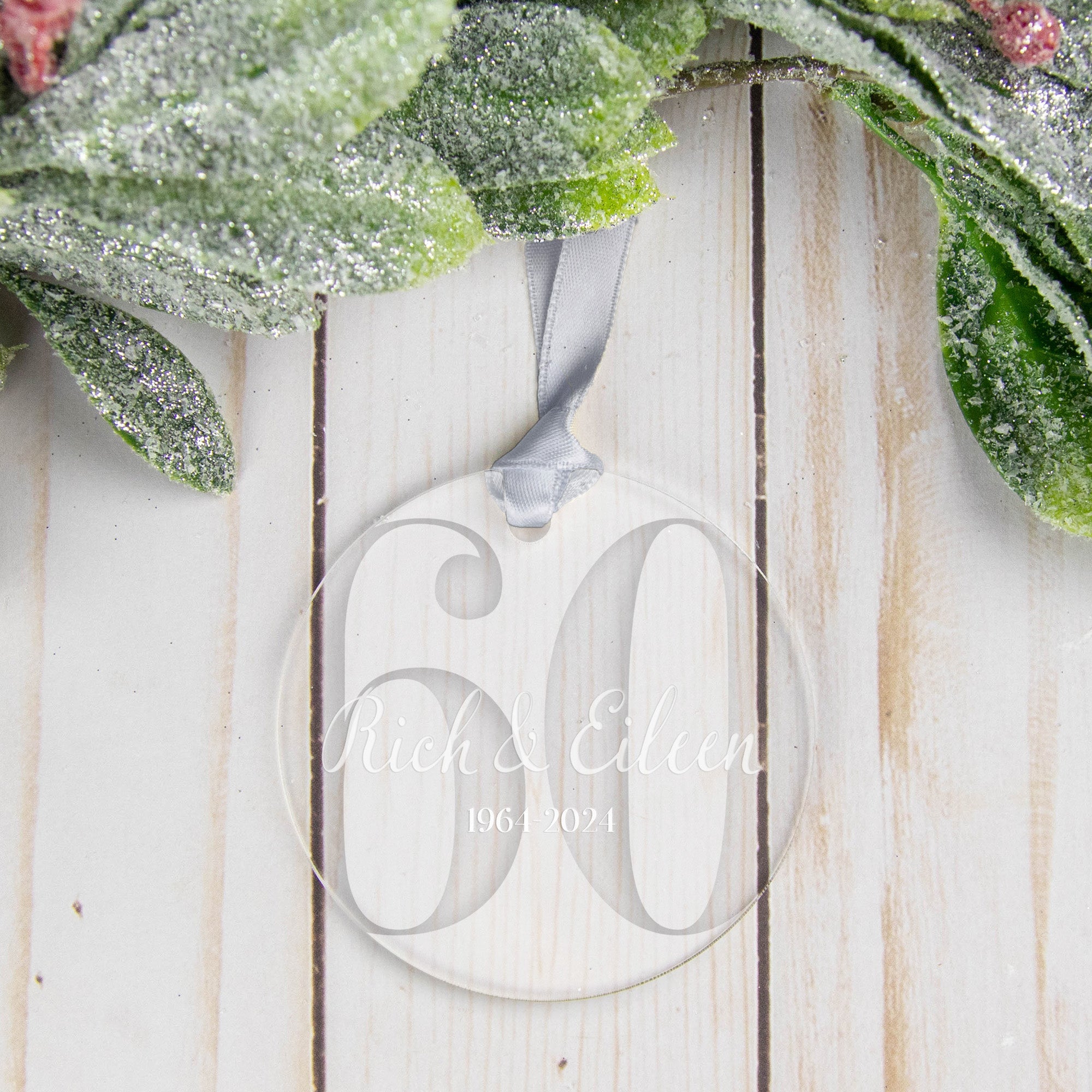 Personalized 60th Wedding Anniversary Ornament - 60 Year Anniversary Gift - Engraved Acrylic Christmas Keepsake - Firefly Wishes