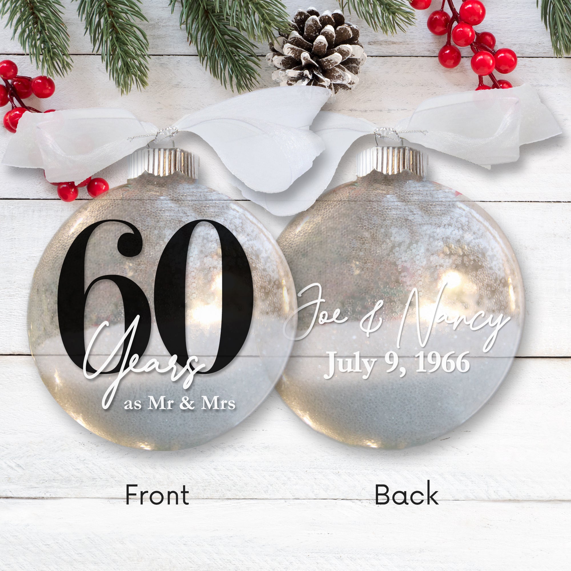 60th Wedding Anniversary Glitter Christmas Ornament