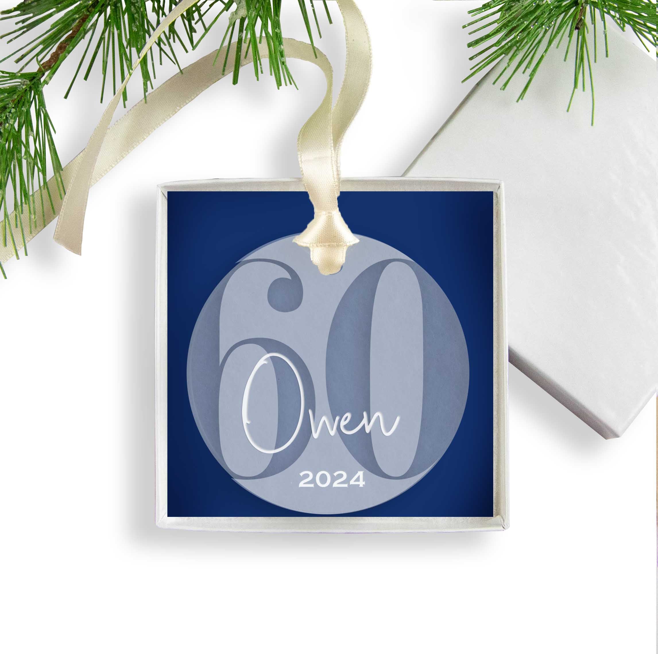 Personalized 60th Birthday Acrylic Christmas Ornament, Gift Box Included