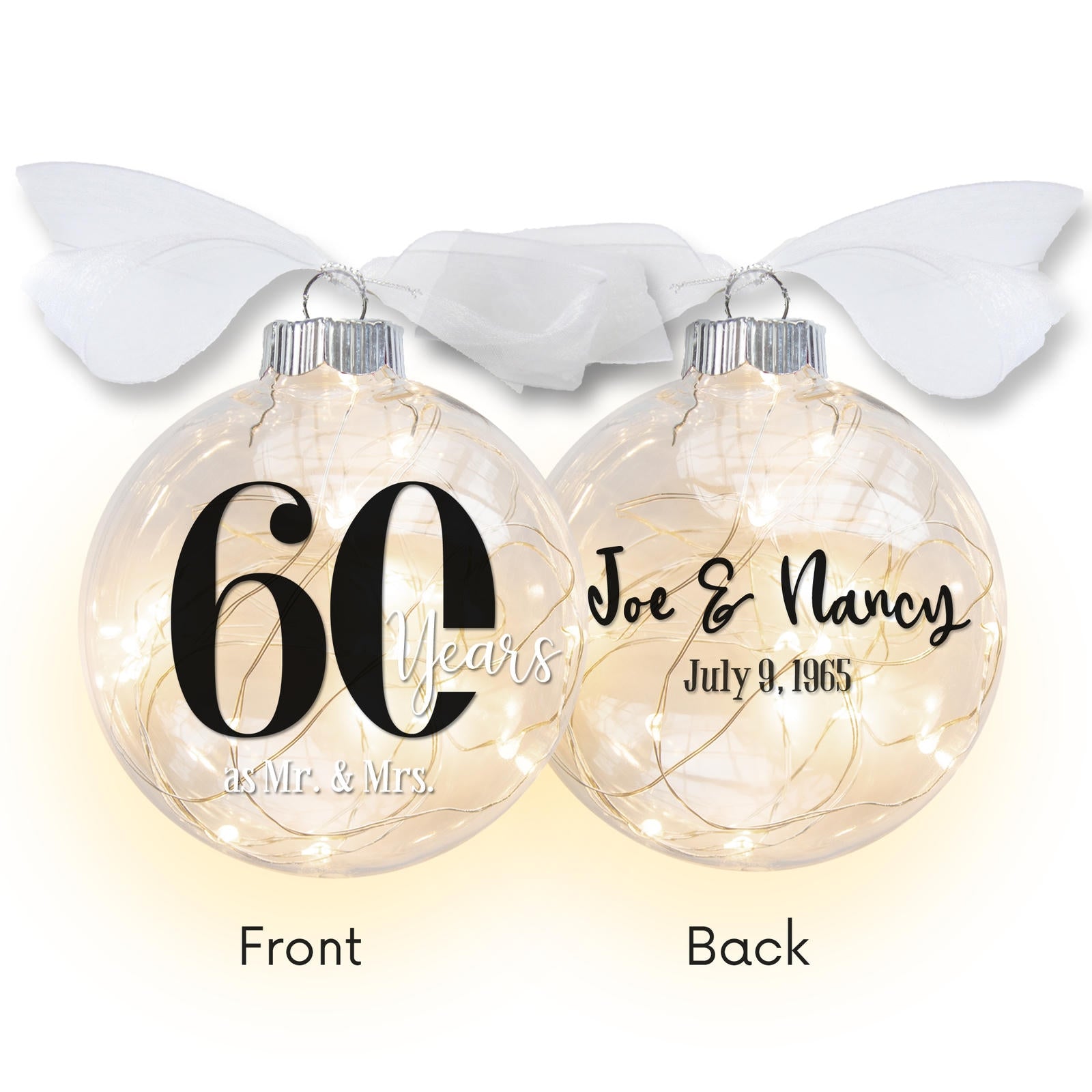 60th Wedding Anniversary Lighted Christmas Ornament