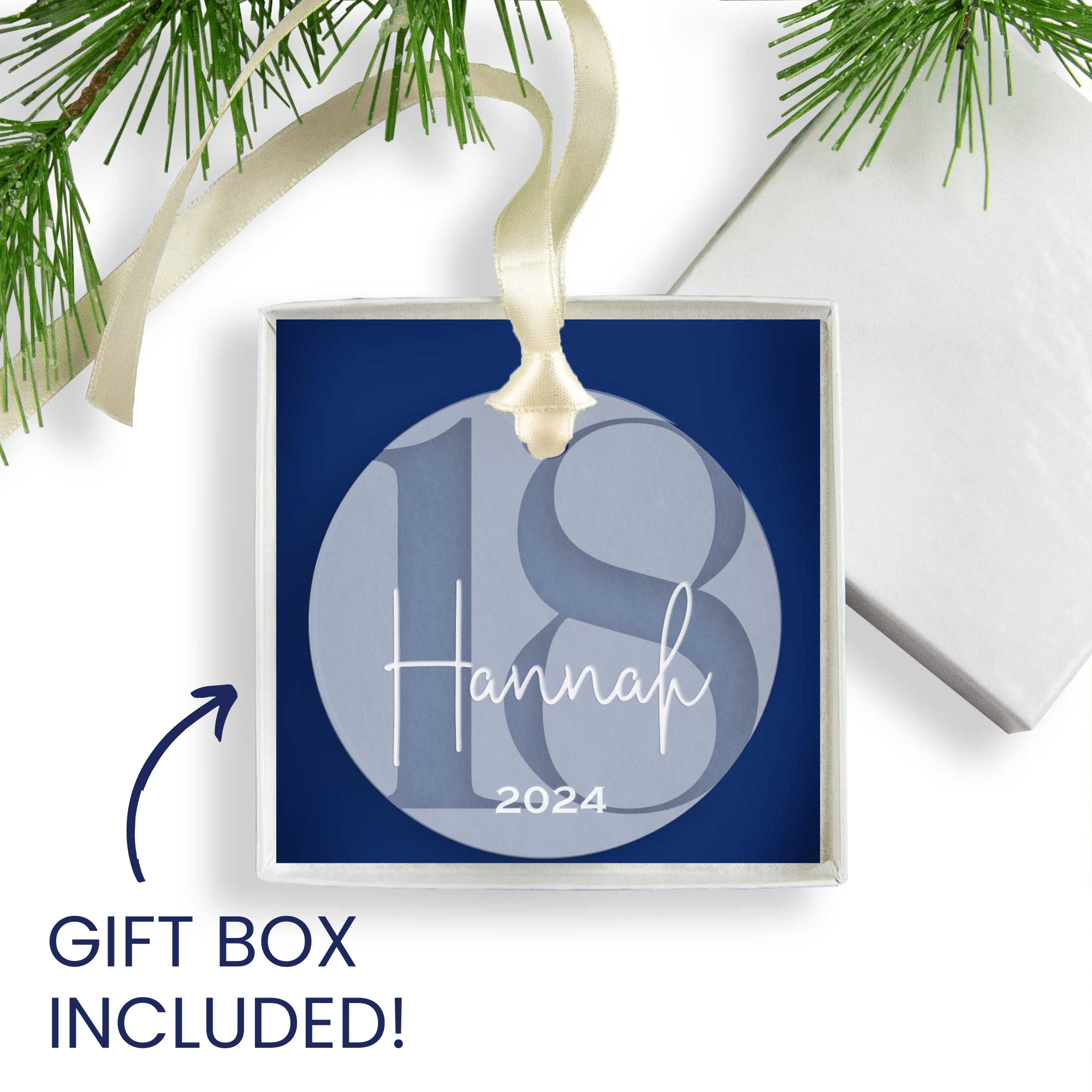 Personalized 18th Birthday Acrylic Christmas Ornament, Gift Box Included - Firefly Wishes
