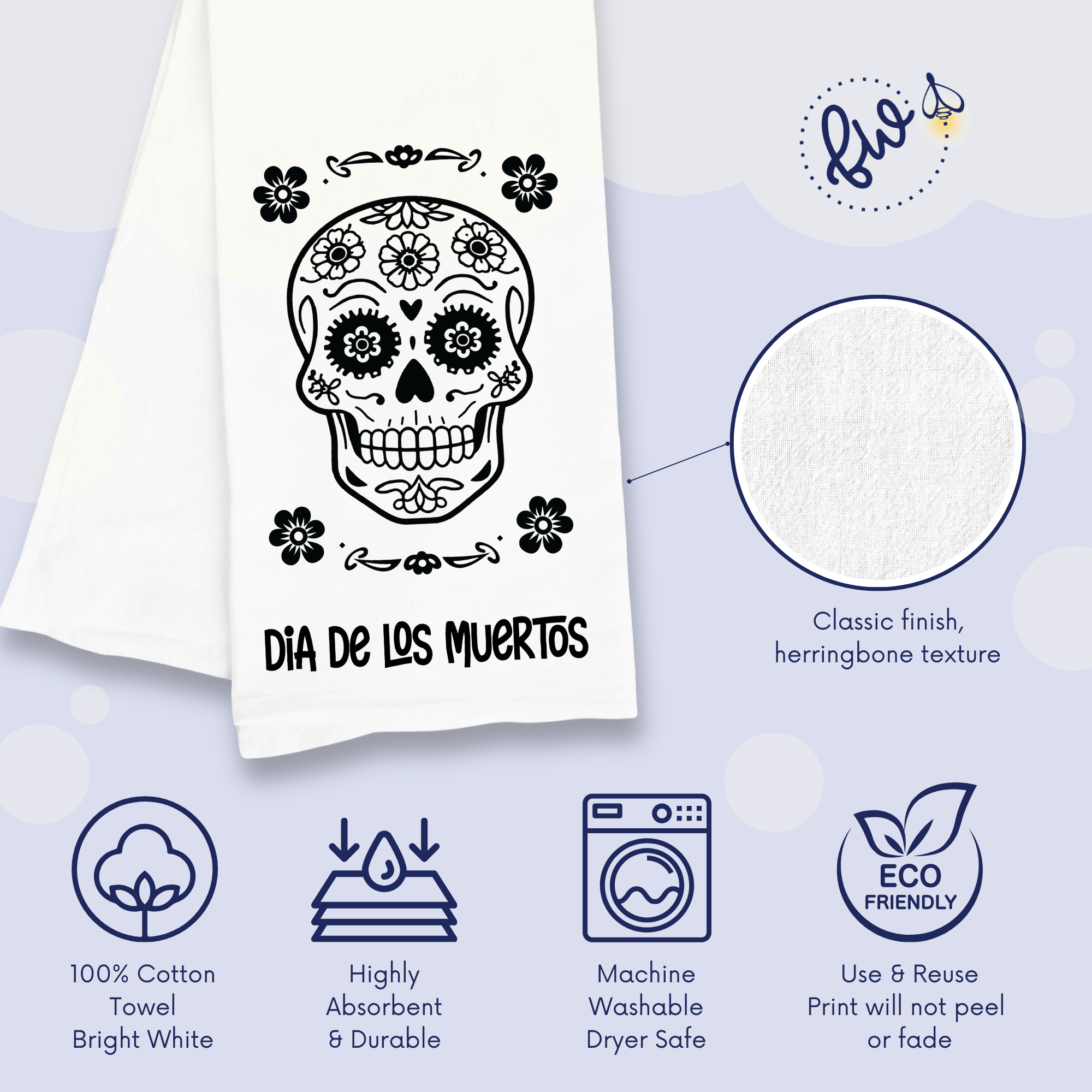 Día de los Muertos Kitchen Towel - Day of the Dead Sugar Skull - Firefly Wishes