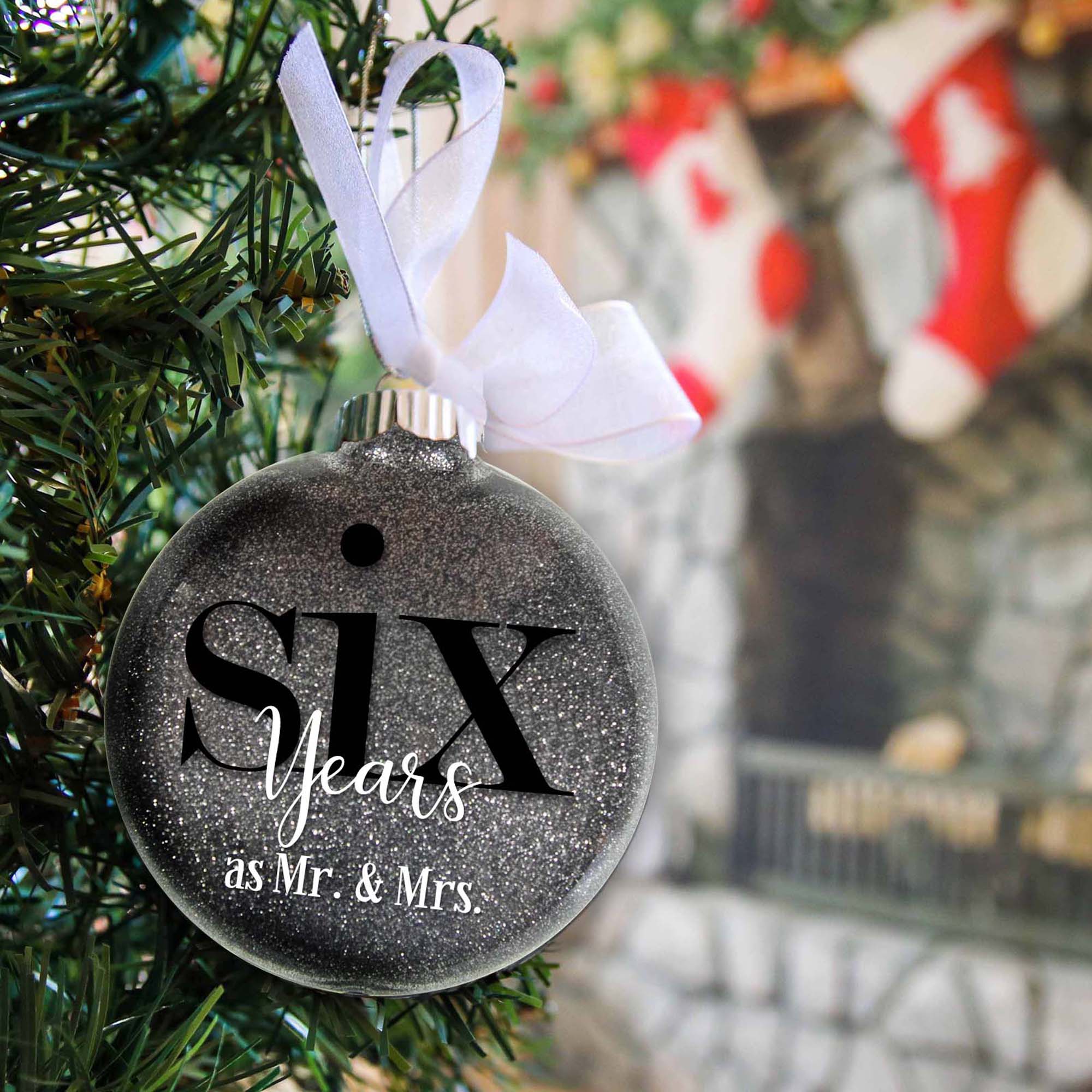 6th Wedding Anniversary Glitter Christmas Ornament