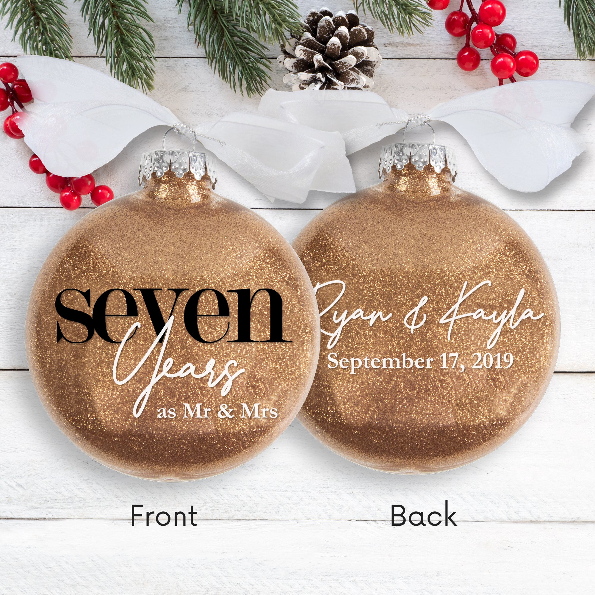 7th Wedding Anniversary Glitter Christmas Ornament
