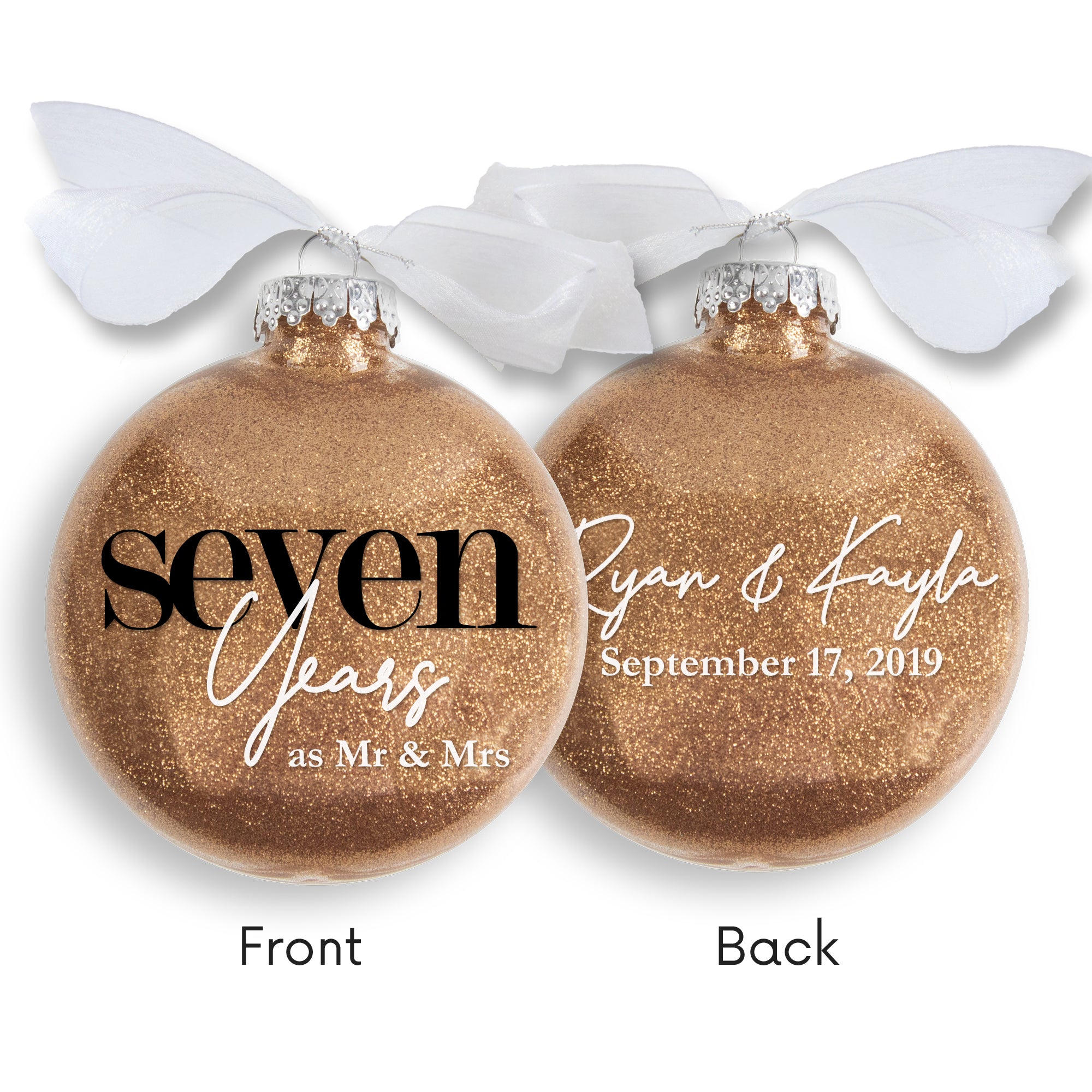7th Wedding Anniversary Glitter Christmas Ornament