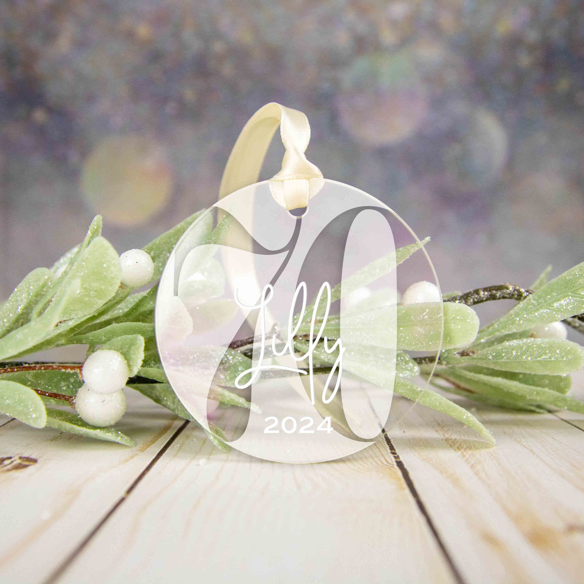 Personalized 70th Birthday Acrylic Christmas Ornament, Gift Box Included