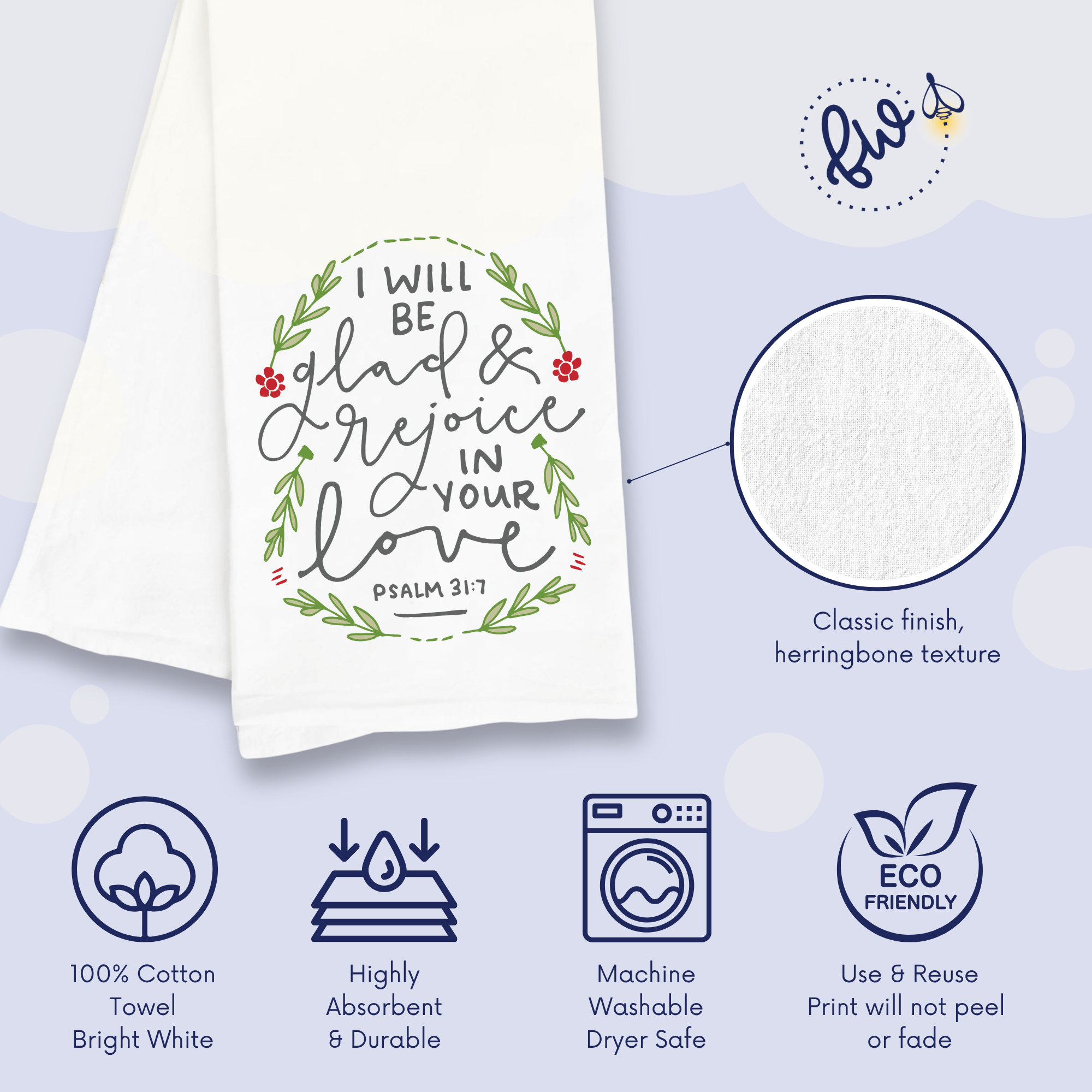 Christian Christmas & New Year Kitchen Towel – Psalm 31:7 Rejoice