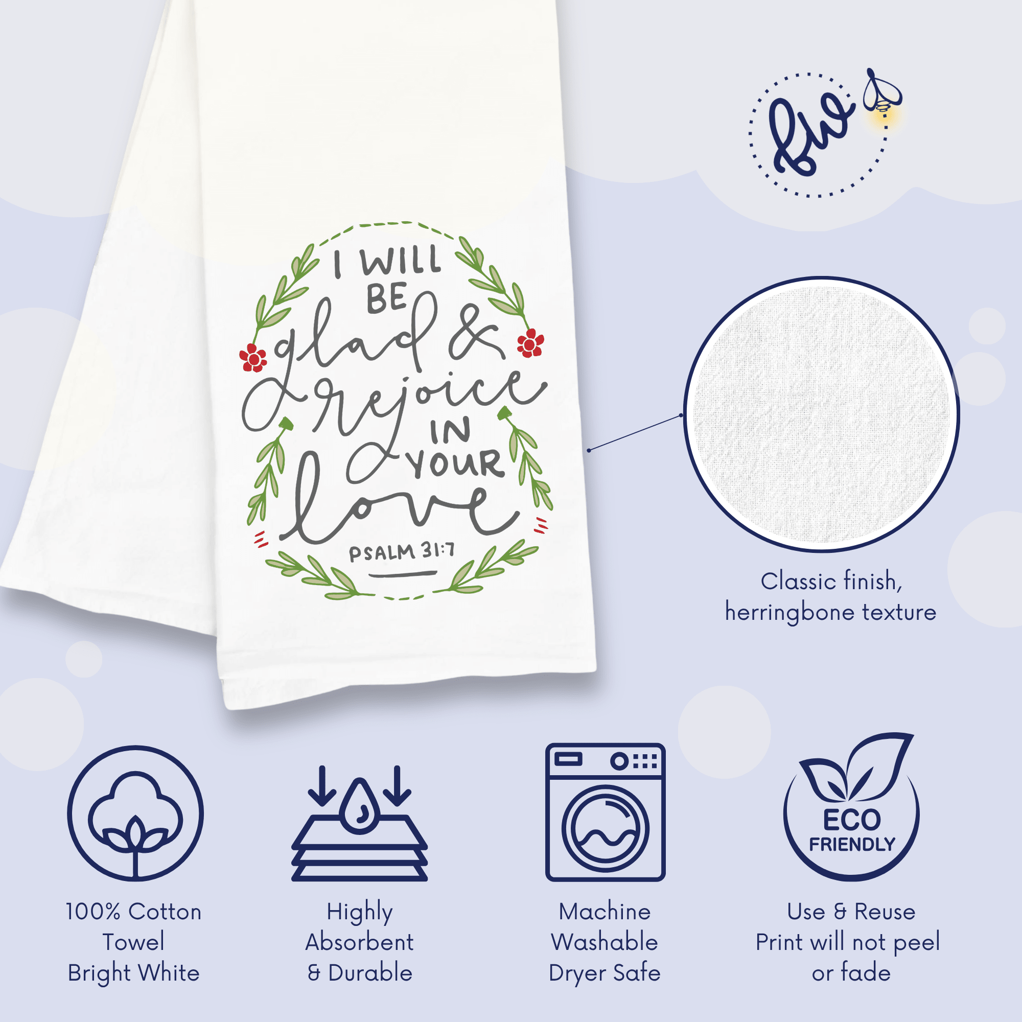 Christian Christmas & New Year Kitchen Towel – Psalm 31:7 Rejoice - Firefly Wishes
