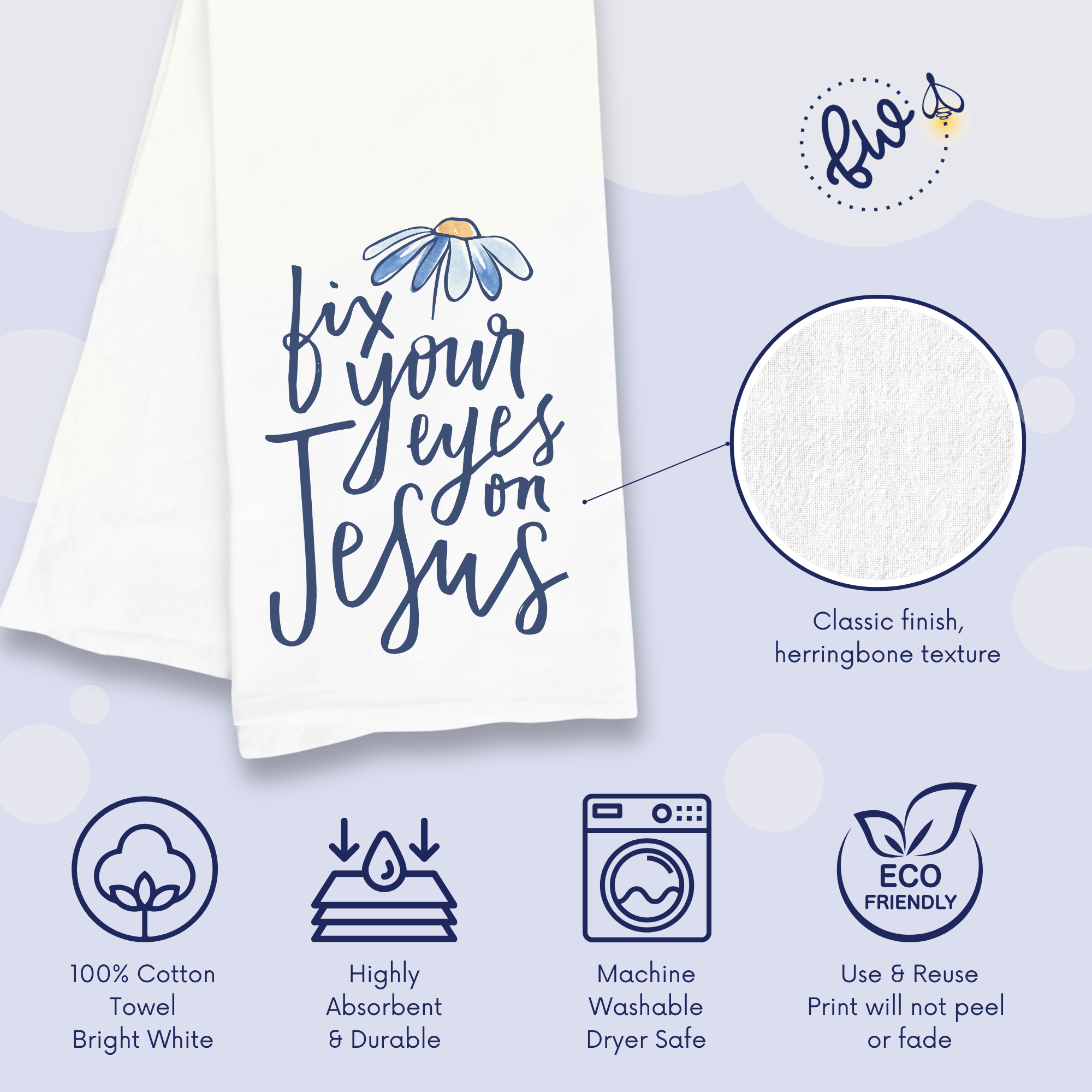 Fix Your Eyes on Jesus – Christian Bible Verse Kitchen Towel (Hebrews 12:2)