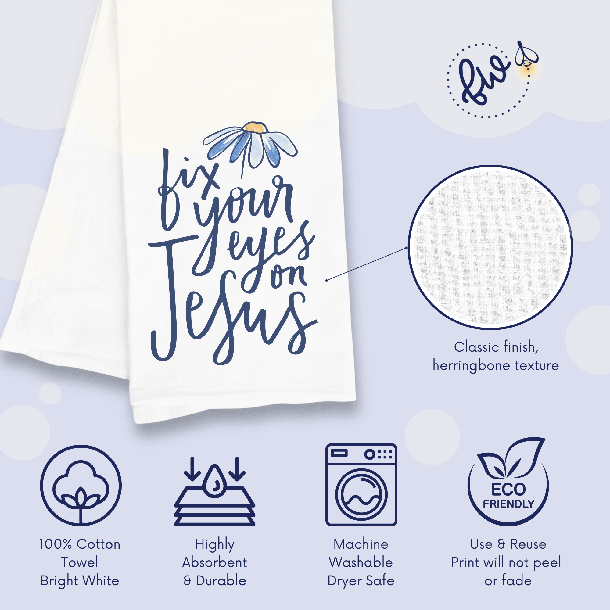 Fix Your Eyes on Jesus – Christian Bible Verse Kitchen Towel (Hebrews 12:2) - Firefly Wishes