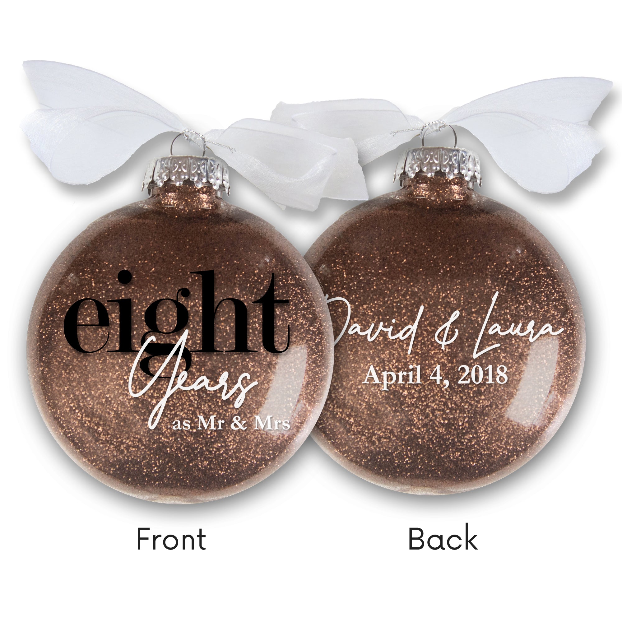 8th Wedding Anniversary Glitter Christmas Ornament