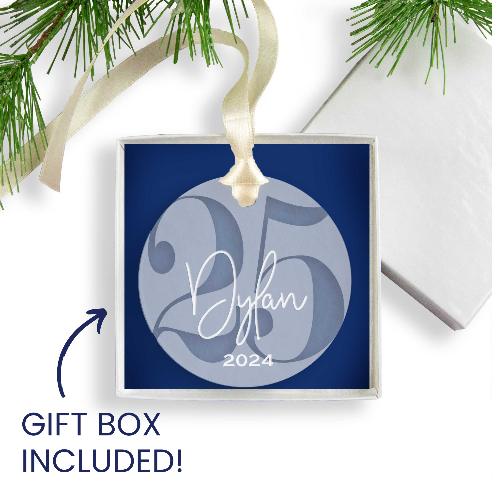 Personalized 25th Birthday Acrylic Christmas Ornament, Gift Box Included