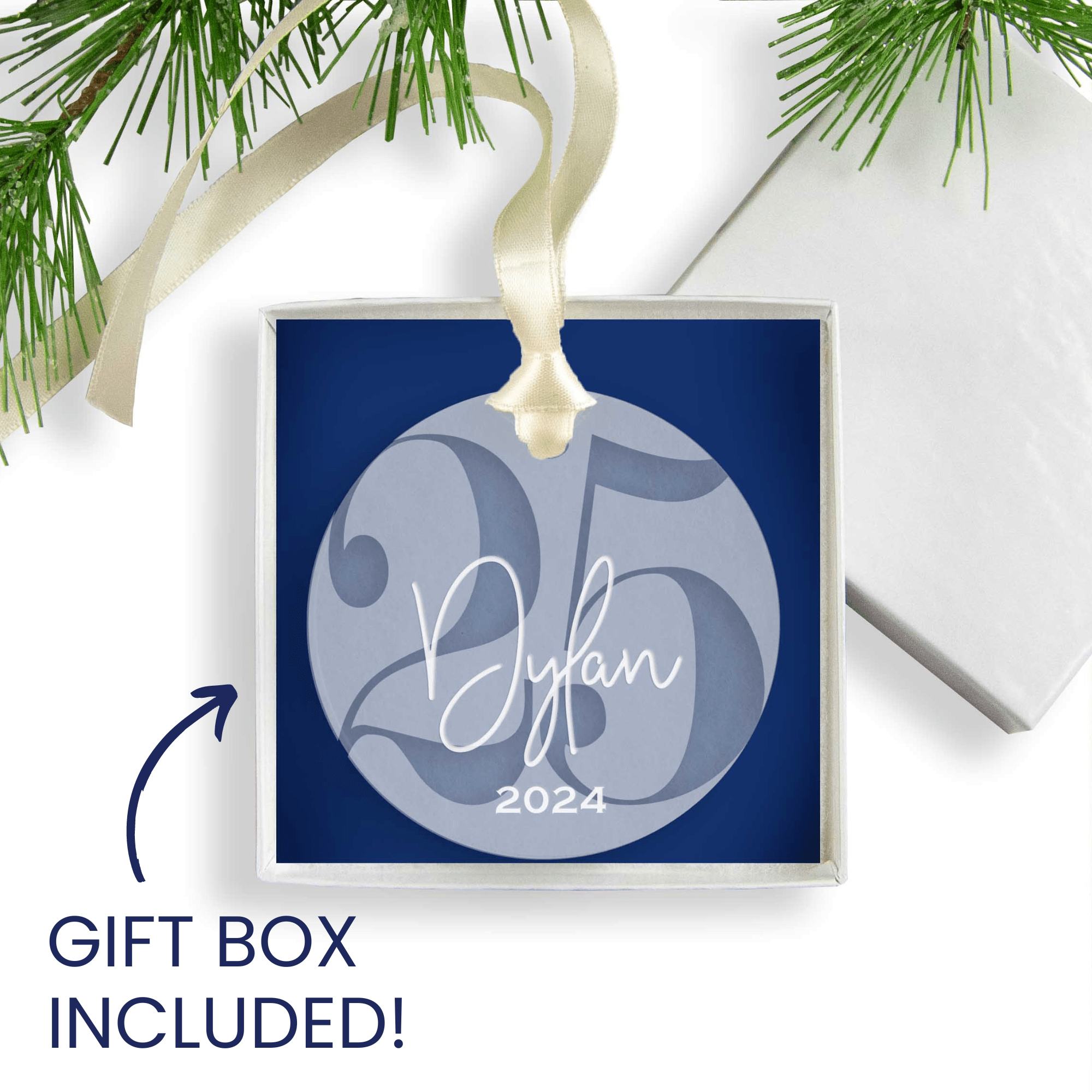 Personalized 25th Birthday Acrylic Christmas Ornament, Gift Box Included - Firefly Wishes
