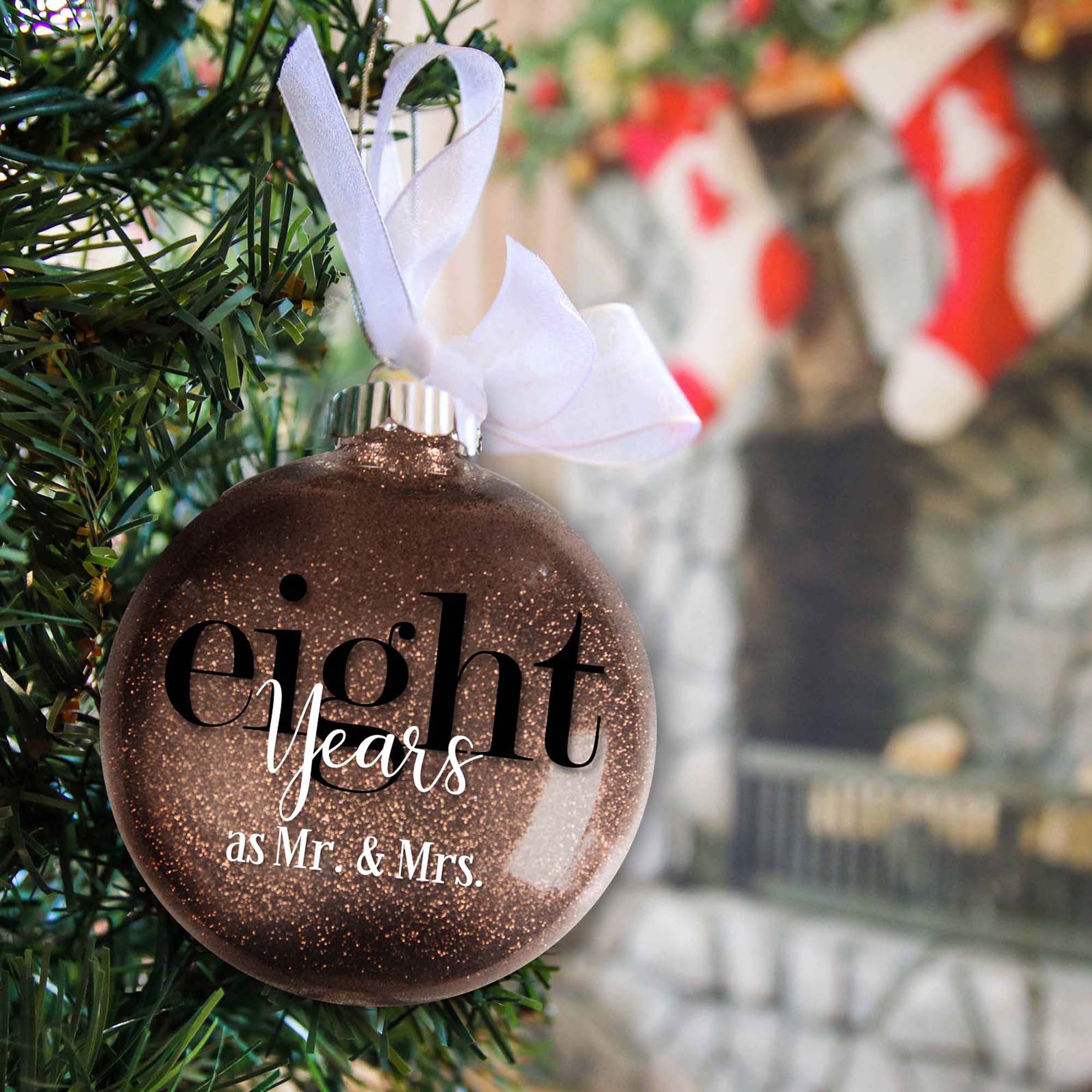8th Wedding Anniversary Glitter Christmas Ornament