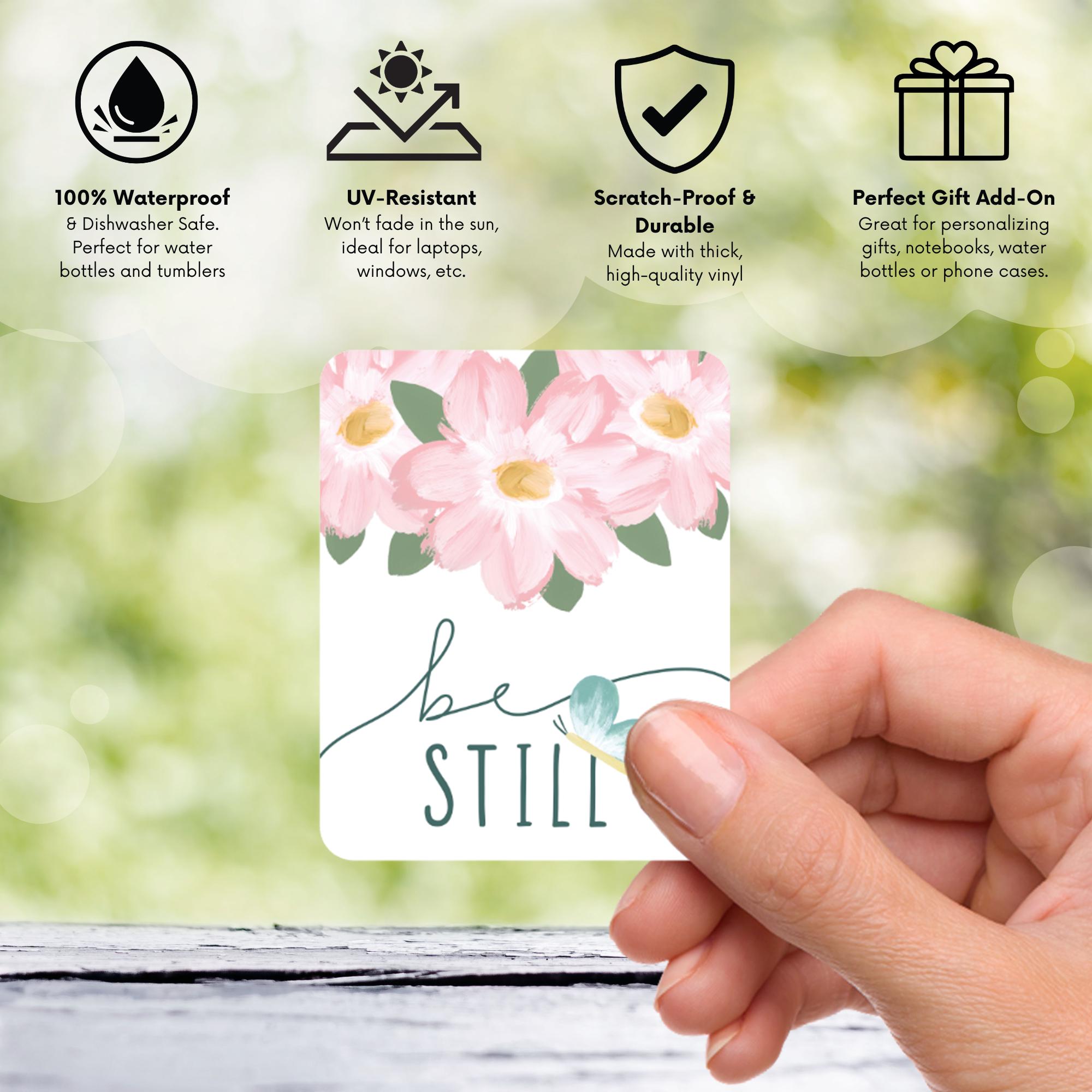 Be Still Christian Sticker - Psalm 46:10 Floral Vinyl Sticker