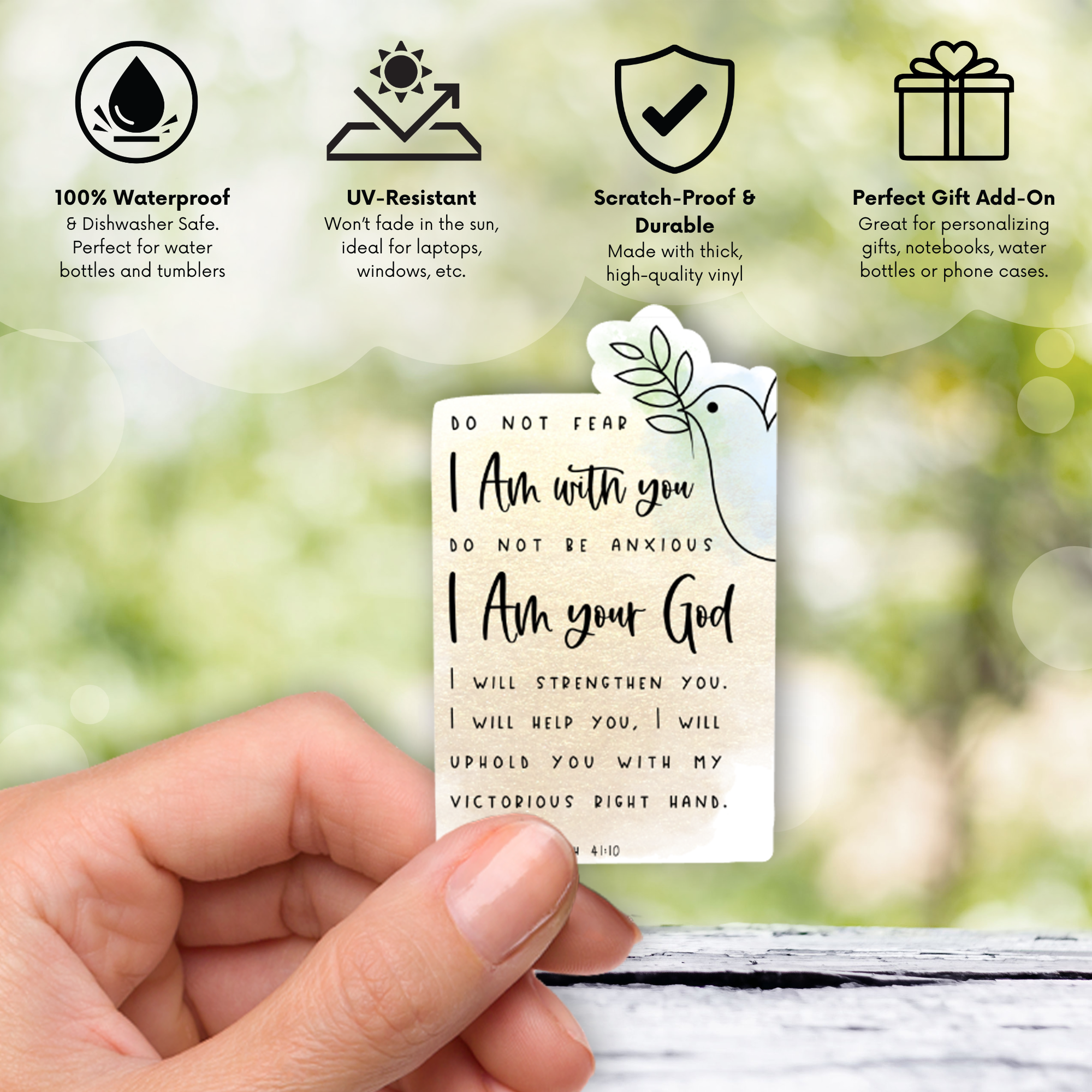 Isaiah 41:10 Waterproof Vinyl Sticker – Christian Encouragement & Faith