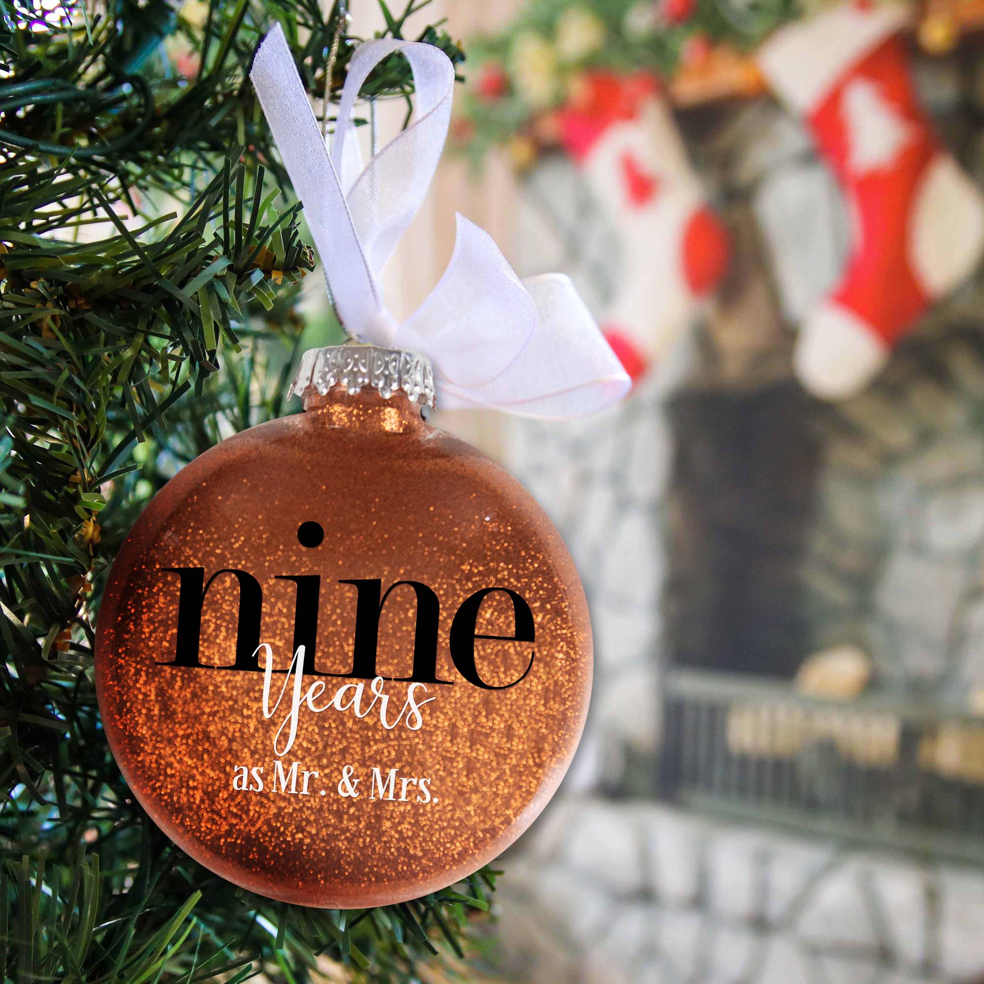 9th Wedding Anniversary Glitter Christmas Ornament