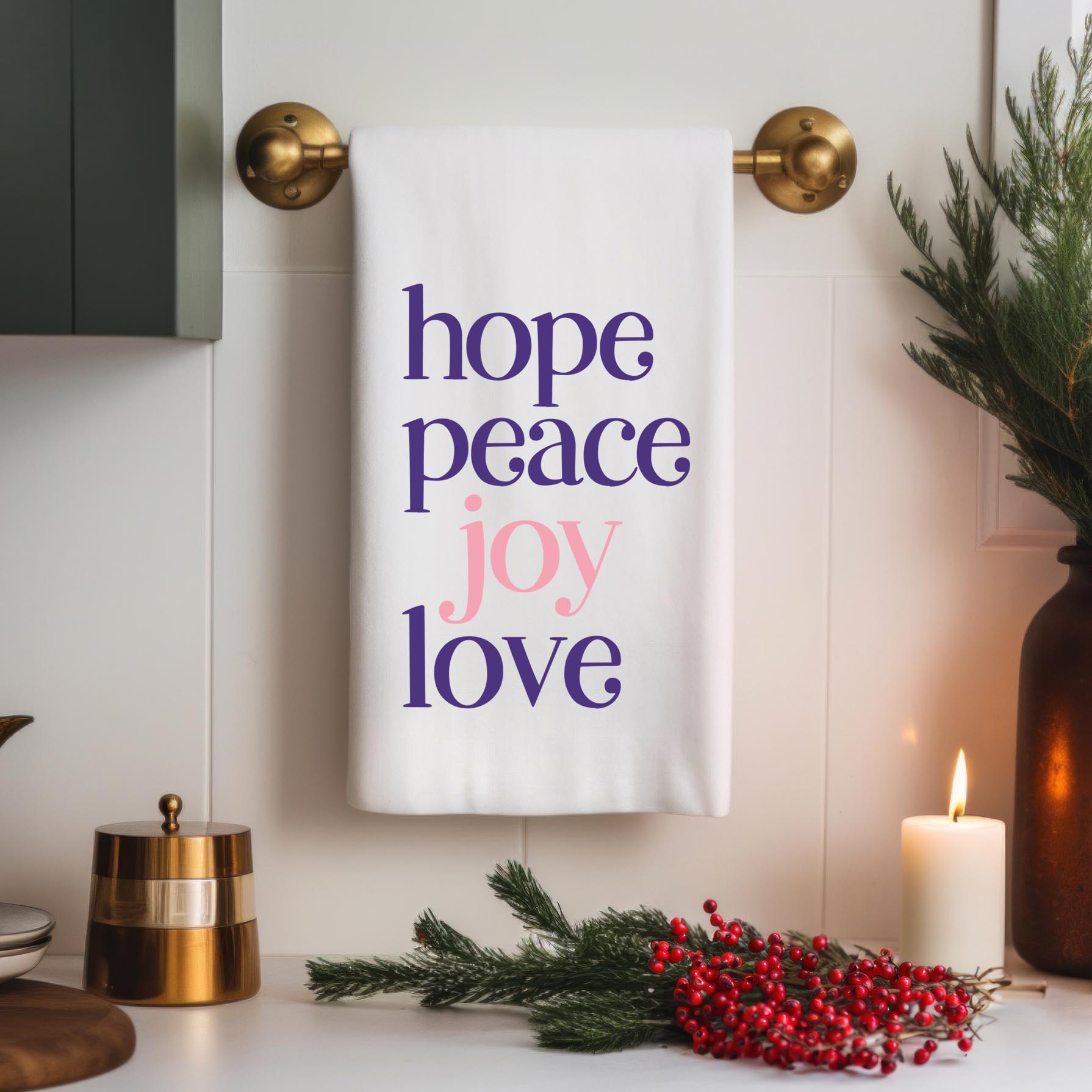 Advent Kitchen Towel – Hope Peace Joy Love Catholic Christmas Décor - Firefly Wishes