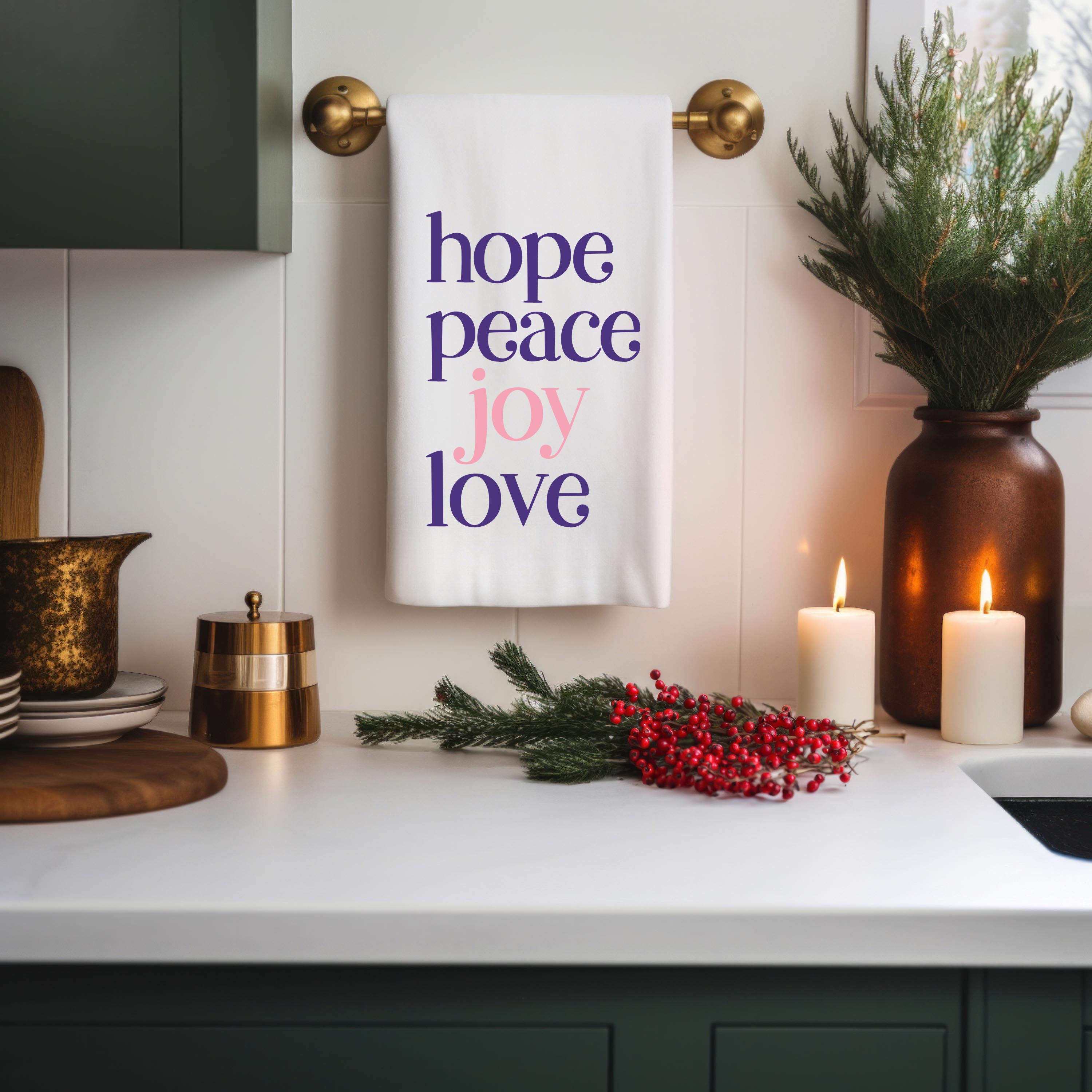 Advent Kitchen Towel – Hope Peace Joy Love Catholic Christmas Décor - Firefly Wishes