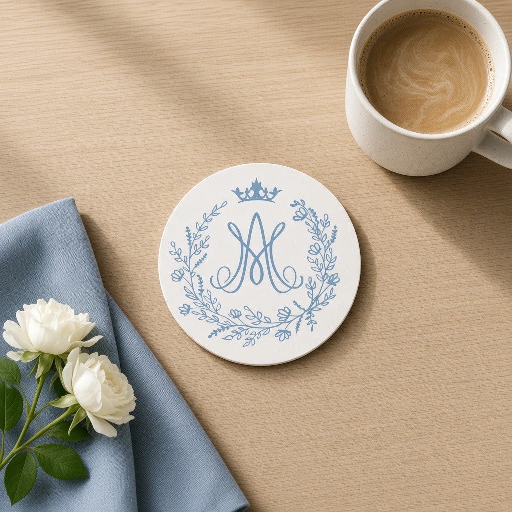 Auspice Maria Stone Coaster — Marian Monogram - Firefly Wishes