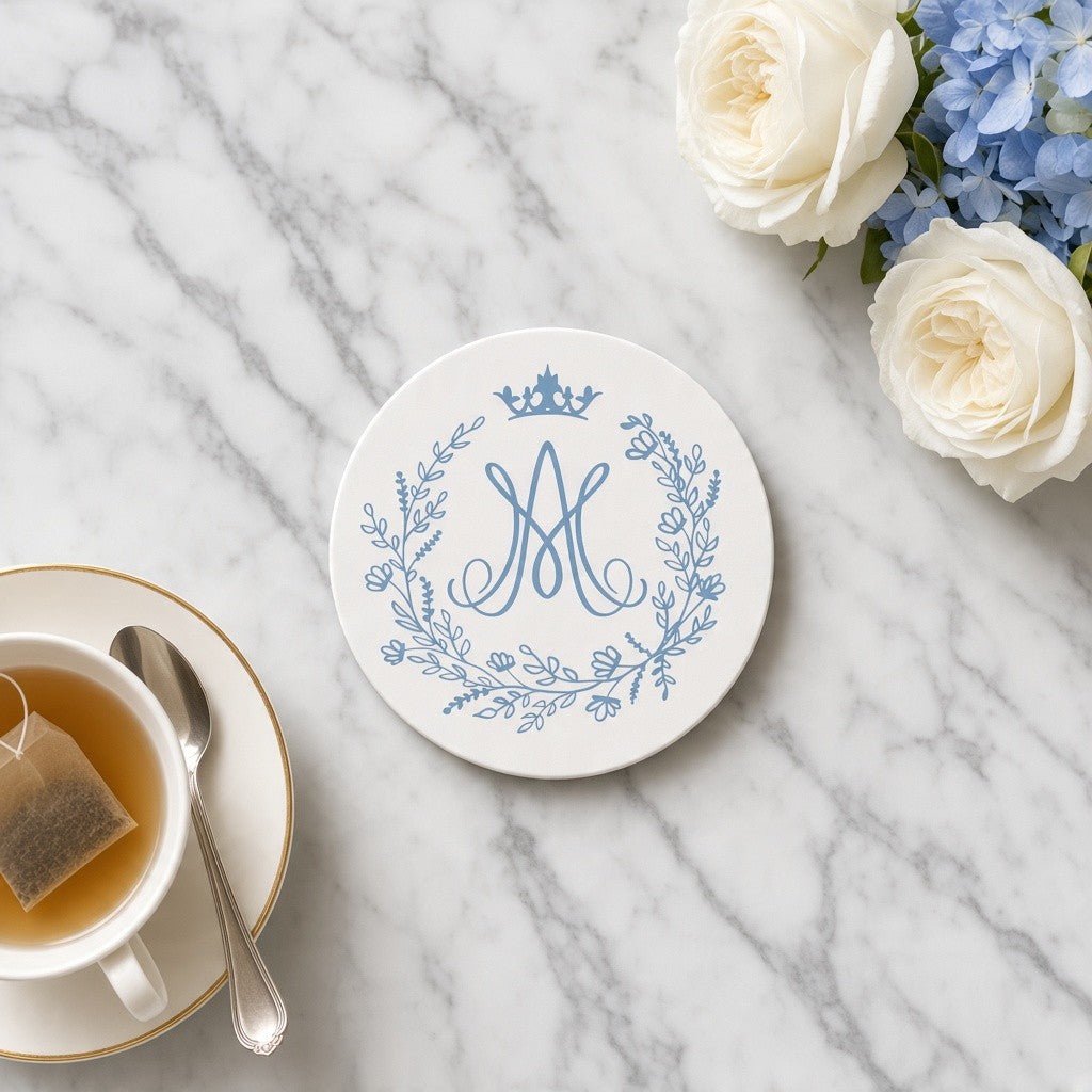 Auspice Maria Stone Coaster — Marian Monogram - Firefly Wishes