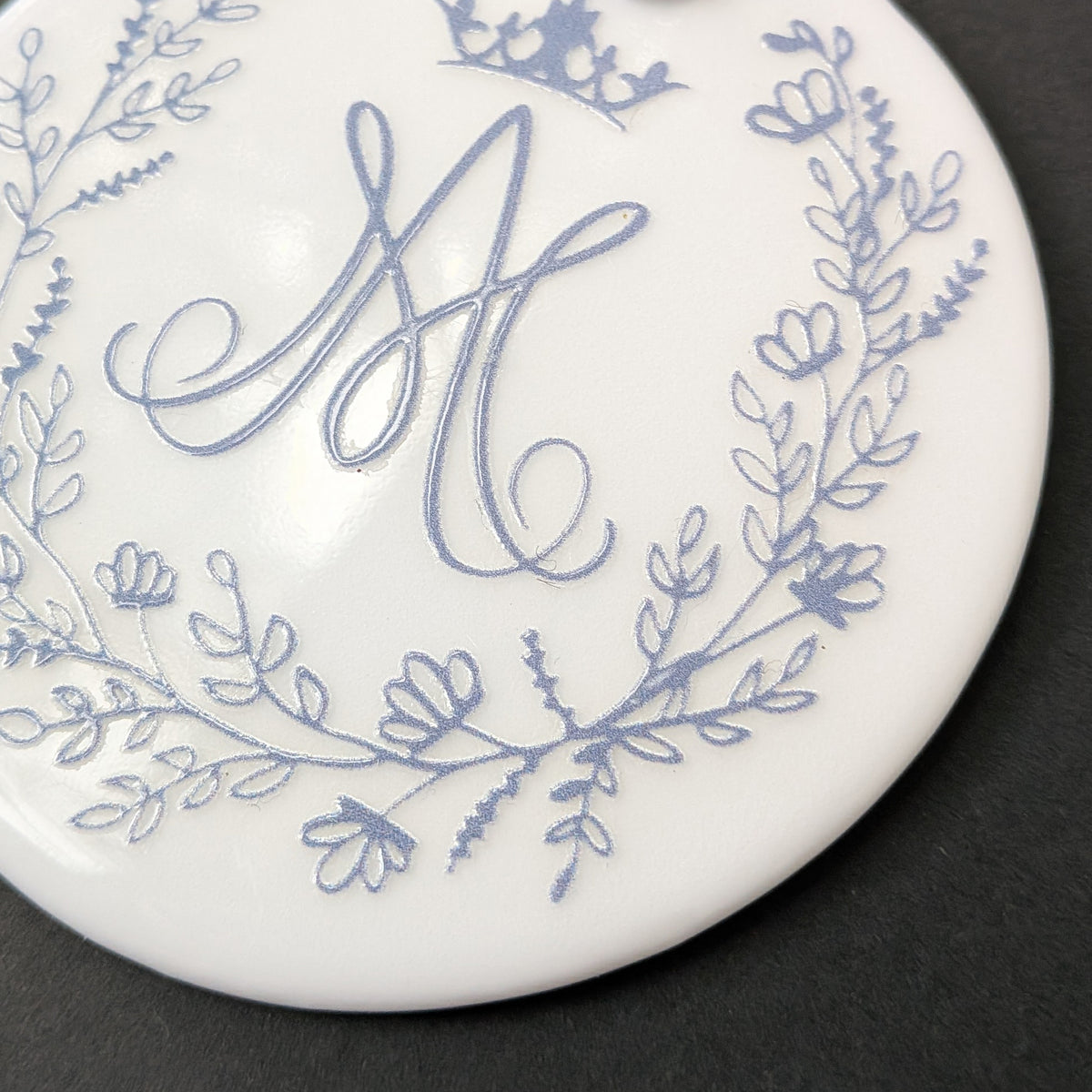 Auspice Maria Ceramic Ornament — Marian Monogram - Firefly Wishes