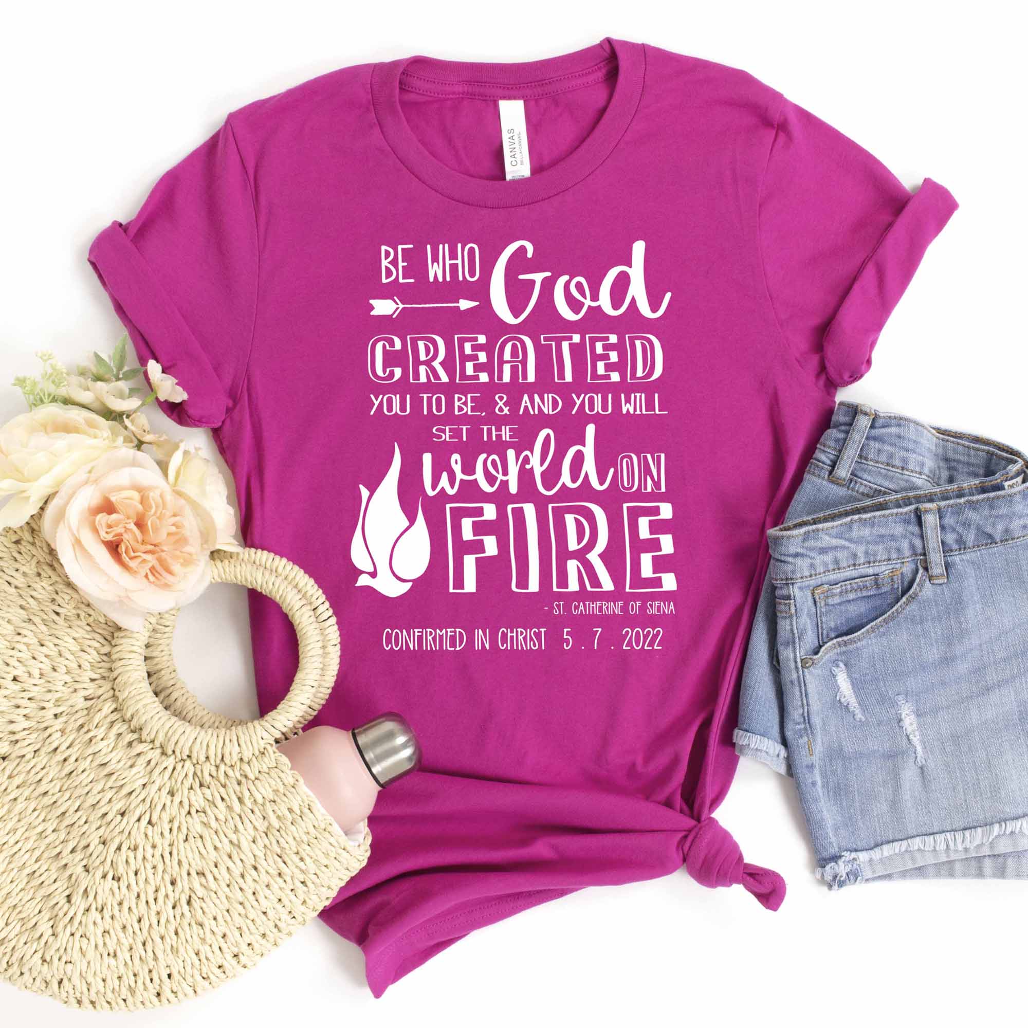 St. Catherine of Siena Catholic Confirmation T-Shirt - Be Who God Created You To Be