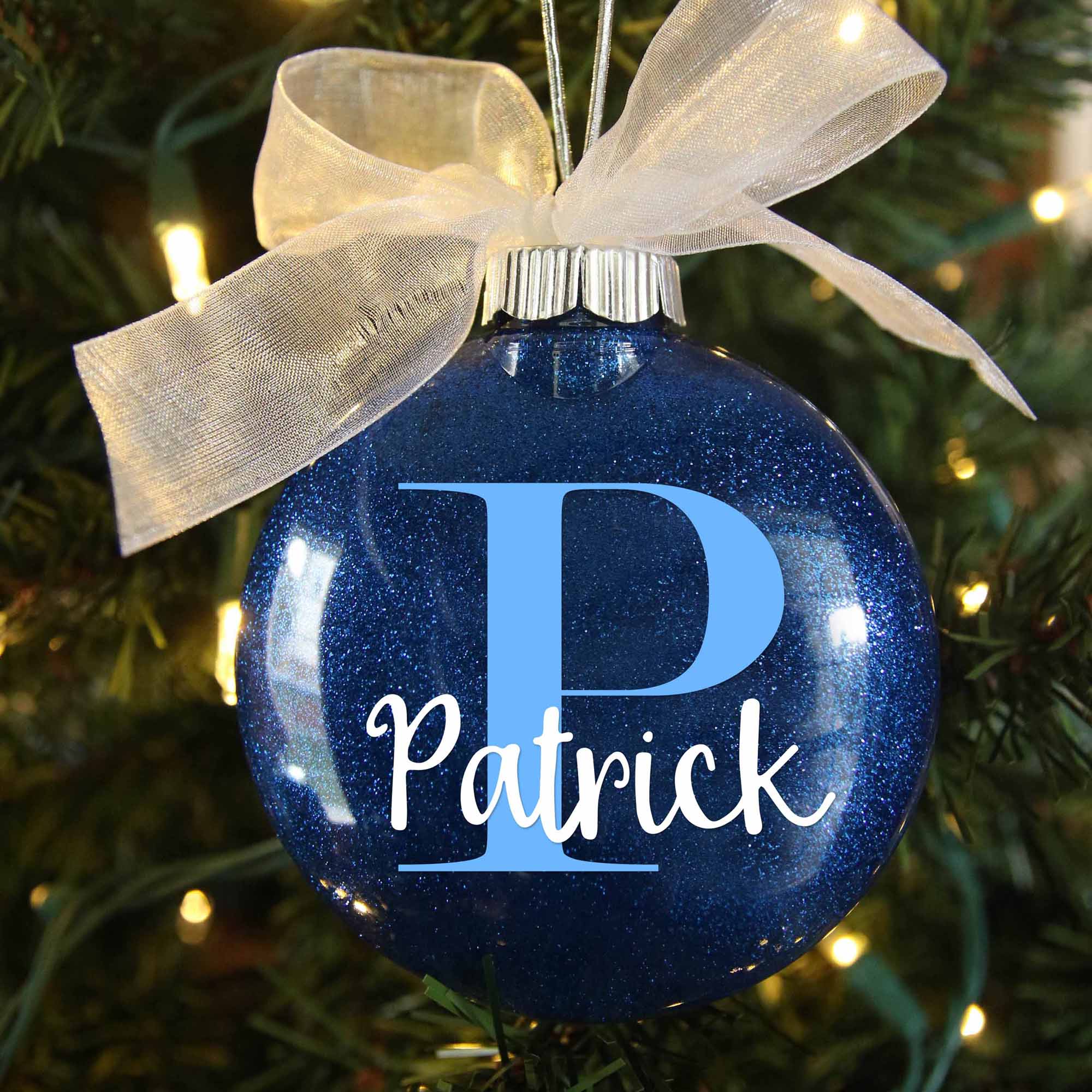 Baby Boy Birth Stats Glitter Christmas Ornament