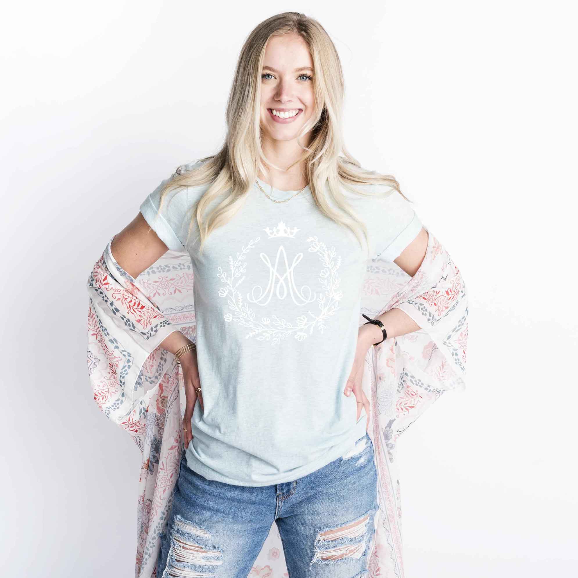Auspice Maria Catholic Marian T-Shirt - Firefly Wishes