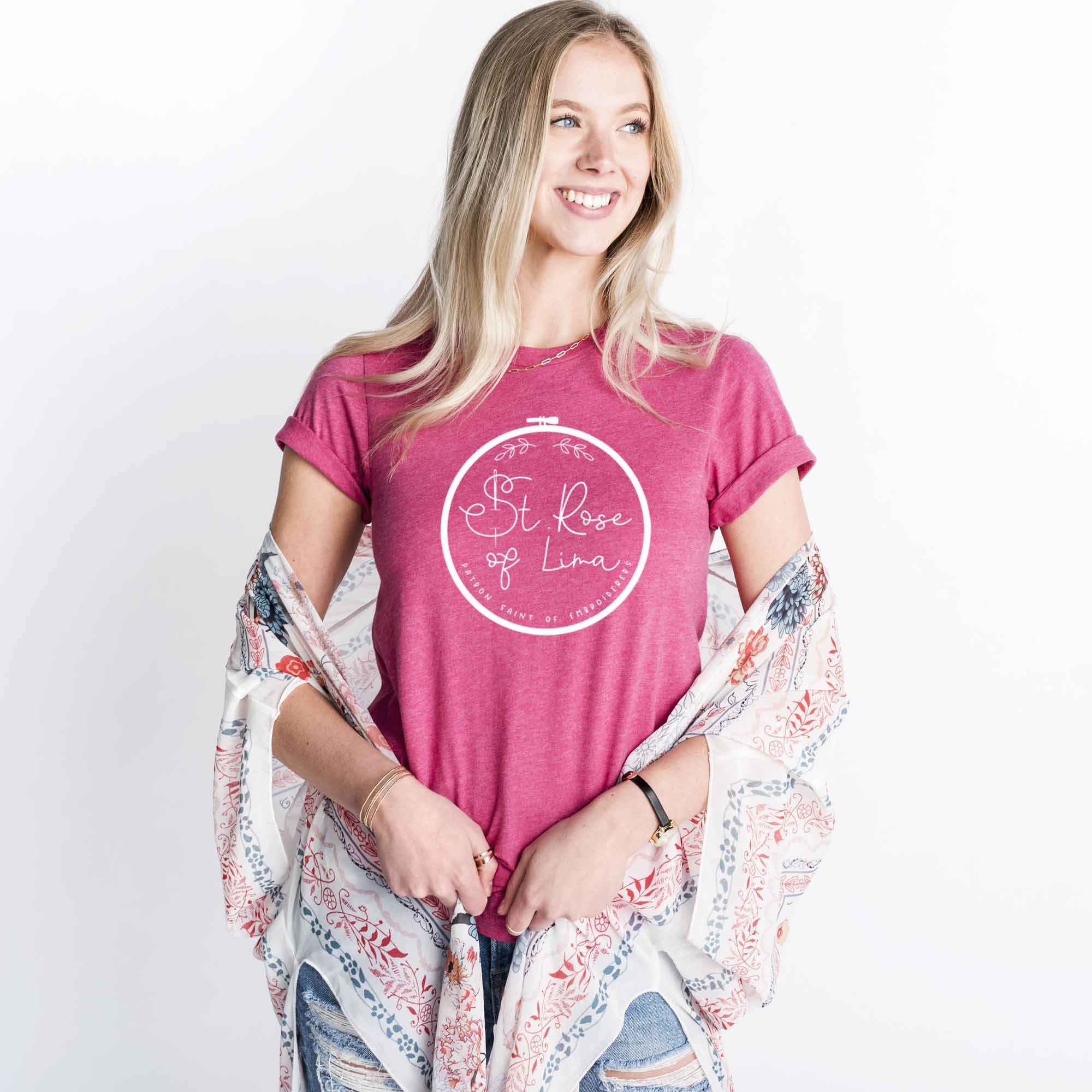 St Rose of Lima Catholic Saint T-Shirt - Patron Saint of Embroiderers