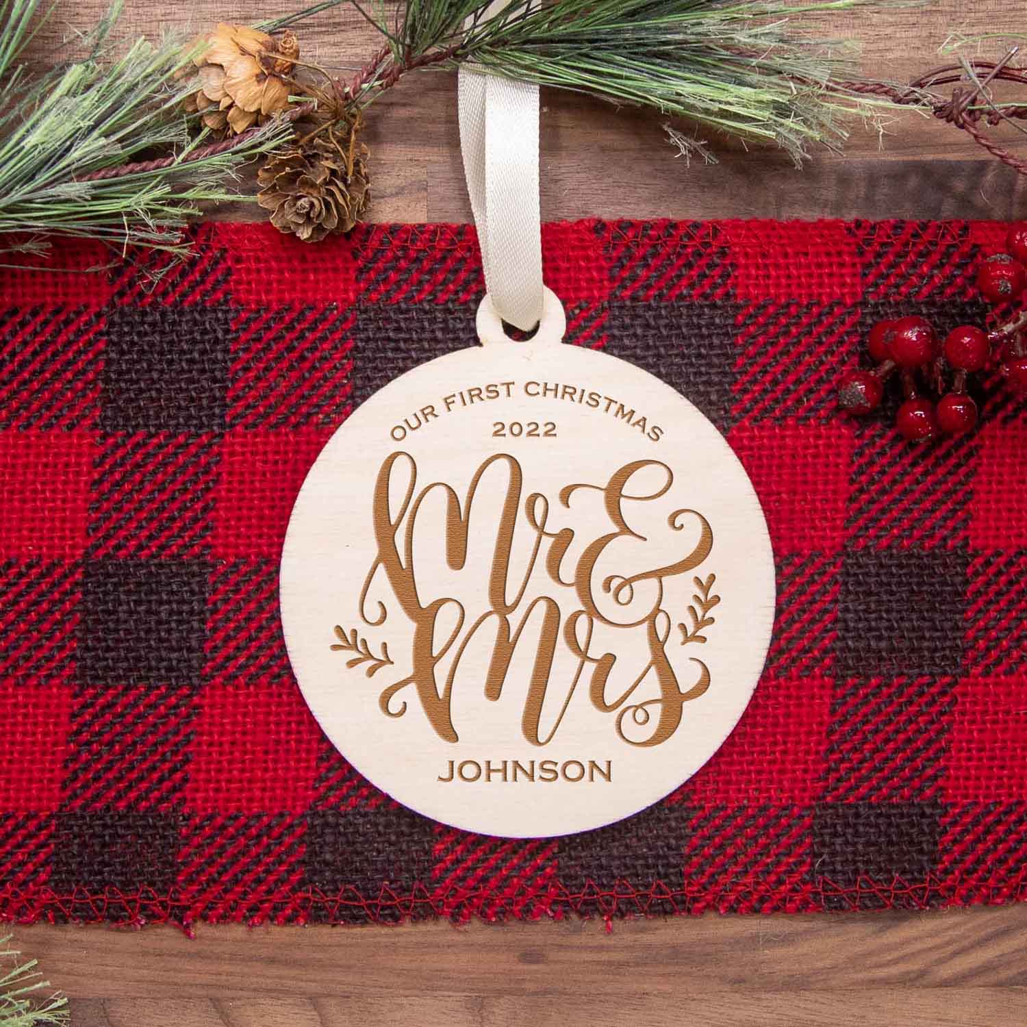 Mr & Mrs Our First Christmas Wood Christmas Ornament