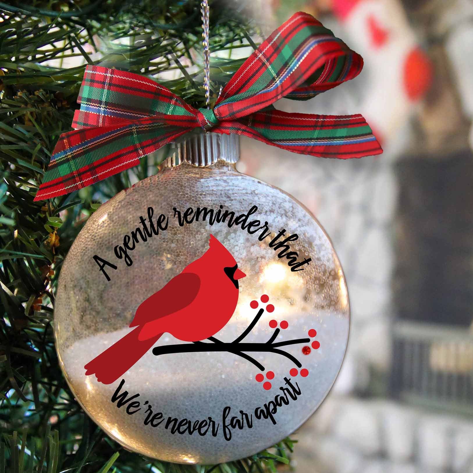 Cardinal Sympathy Memorial Christmas Ornament, Glitter White Snow Filled