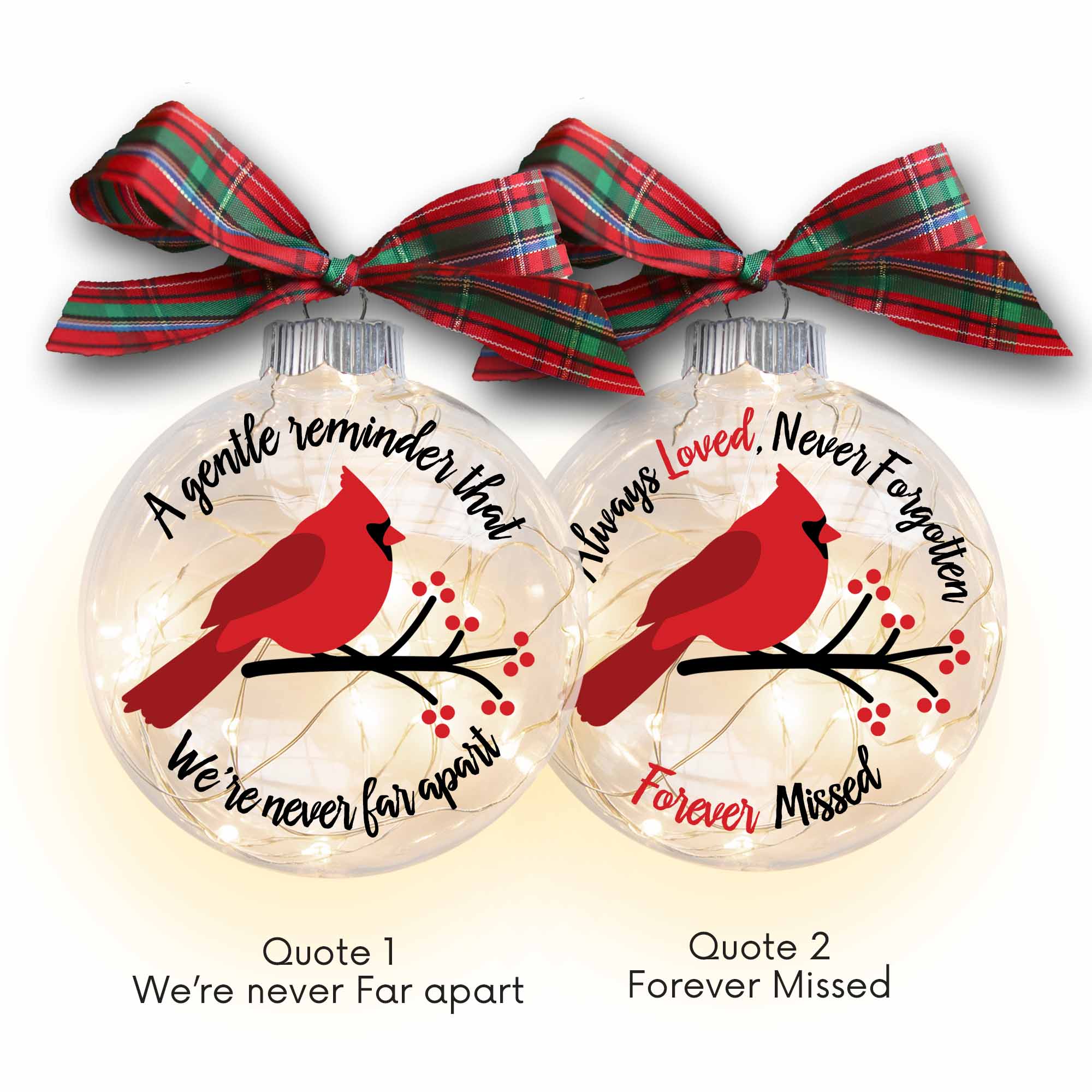 Sympathy Lighted Cardinal Christmas Ornament, Personalized Memorial Gift - Firefly Wishes