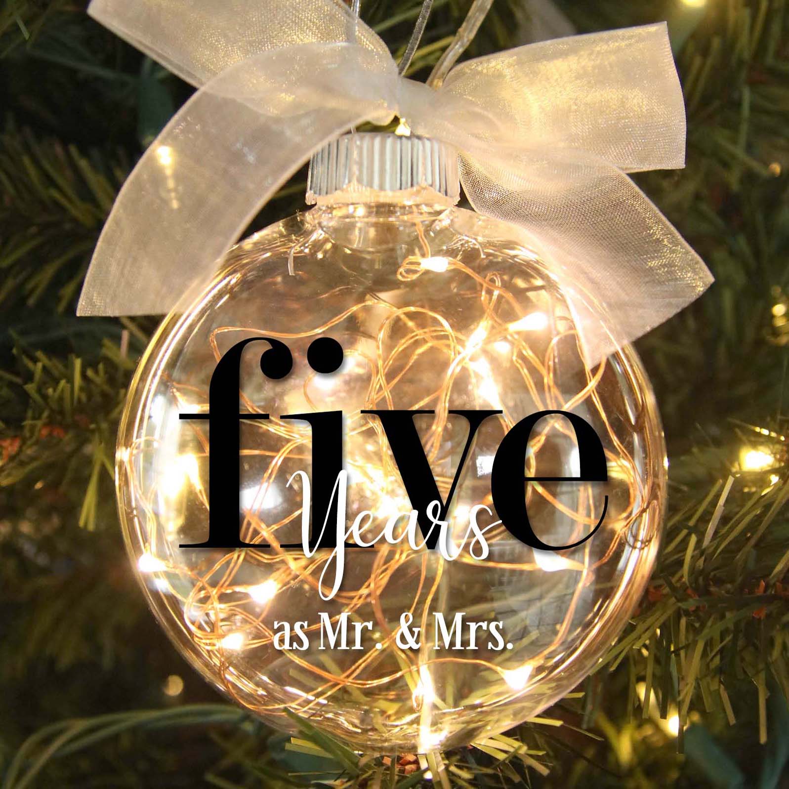 5th Wedding Anniversary Lighted Christmas Ornament