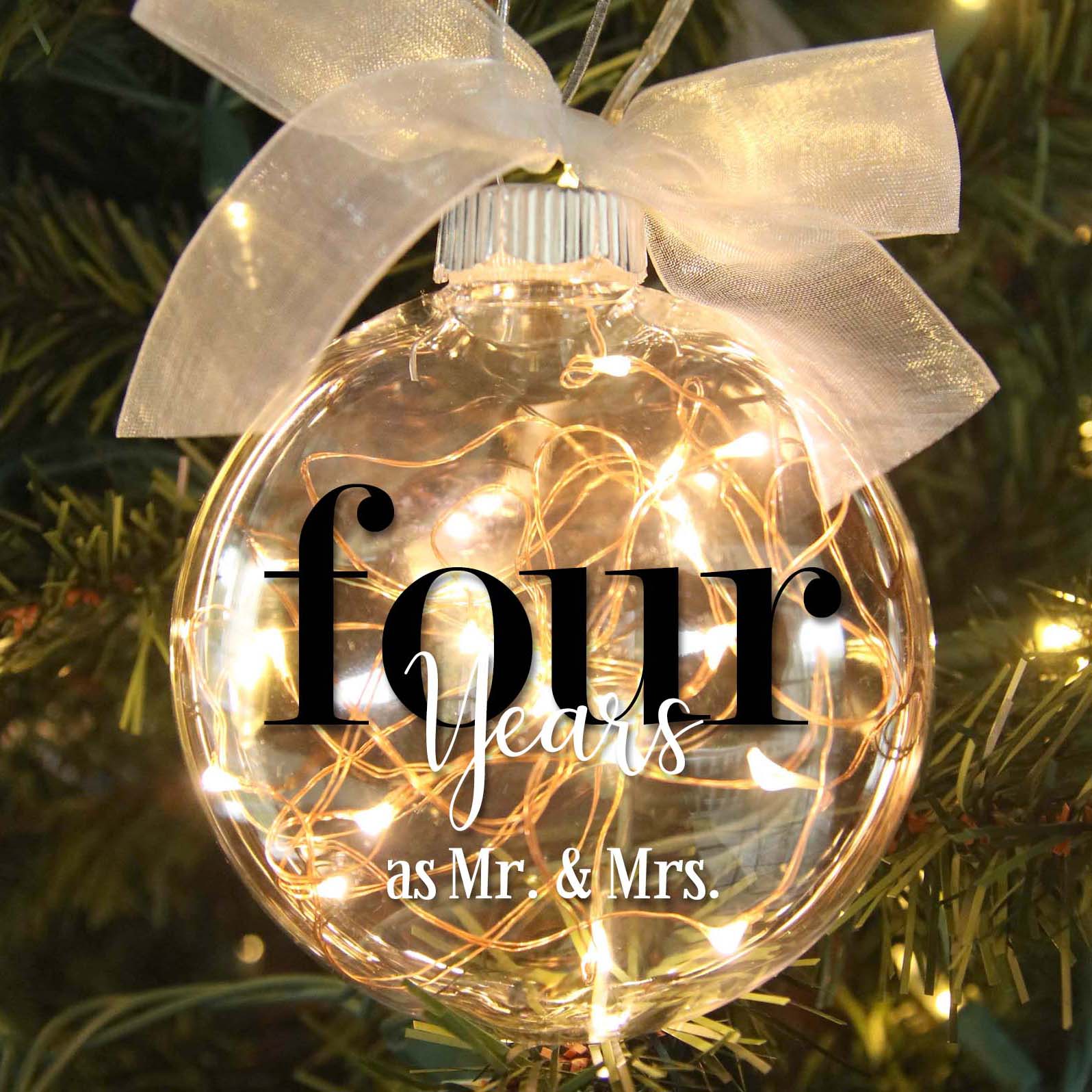 4th Wedding Anniversary Lighted Christmas Ornament